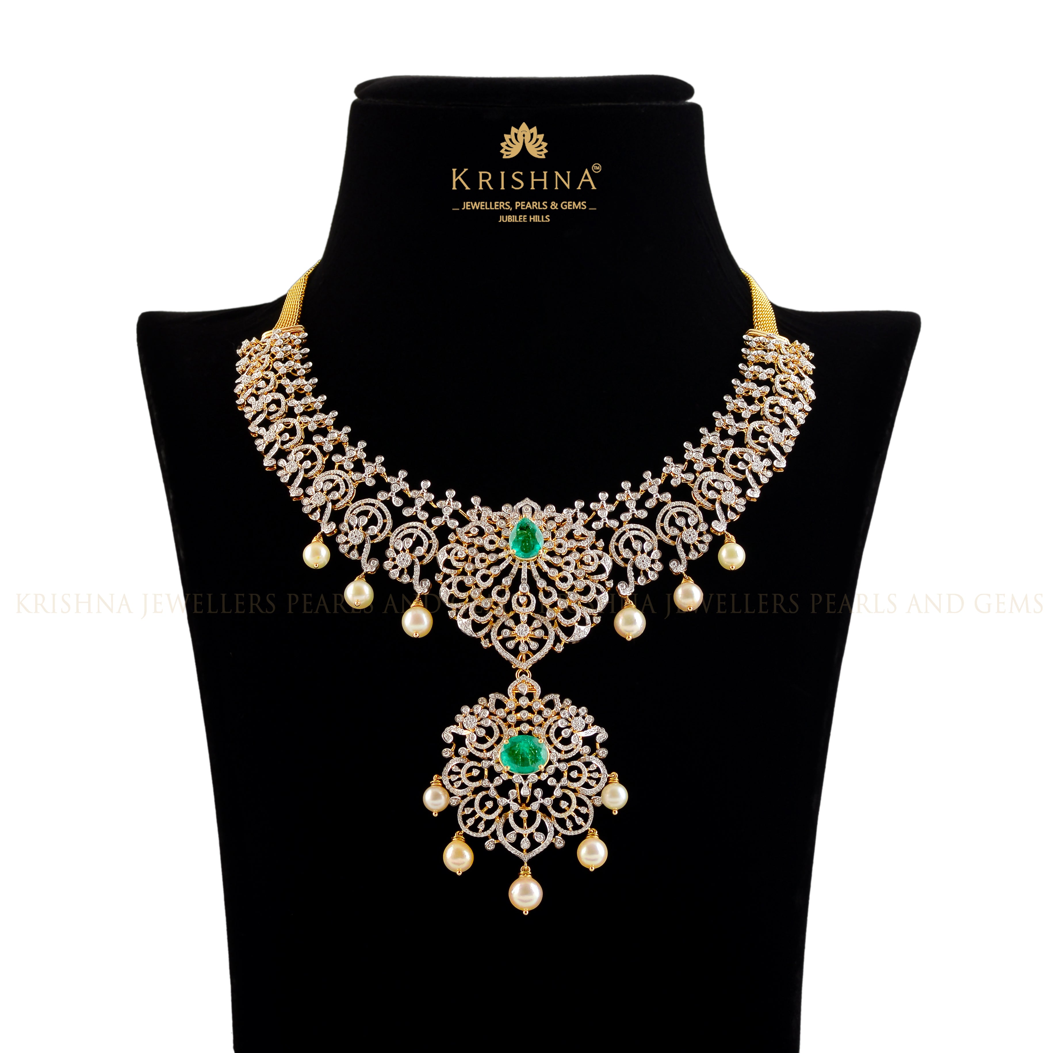 Statement Floral Diamond Necklace - Krishna Jewellers Pearls and Gems