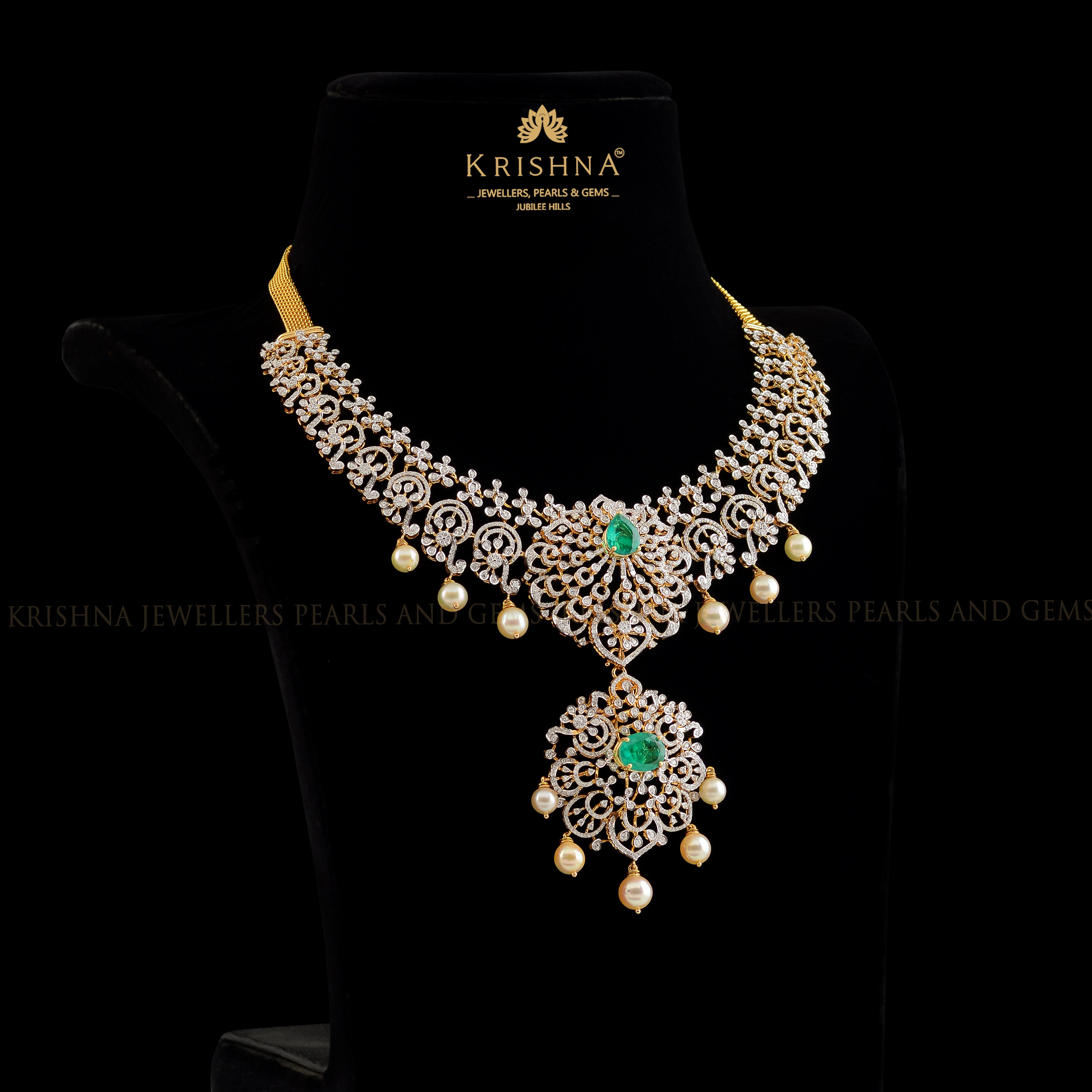 Statement Floral Diamond Necklace - Krishna Jewellers Pearls and Gems