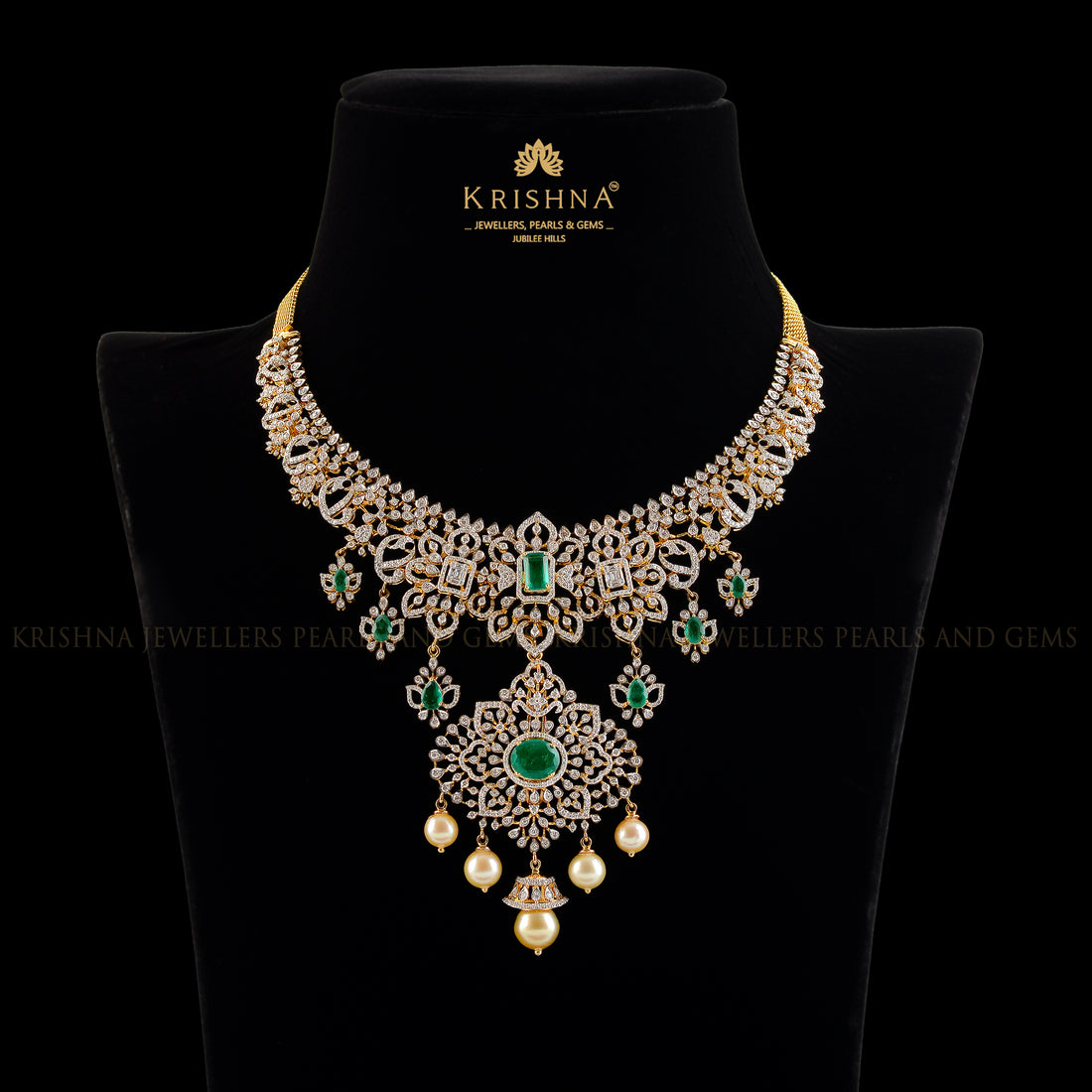 Mesmerizing Elegant Diamond Necklace - Krishna Jewellers Pearls and Gems