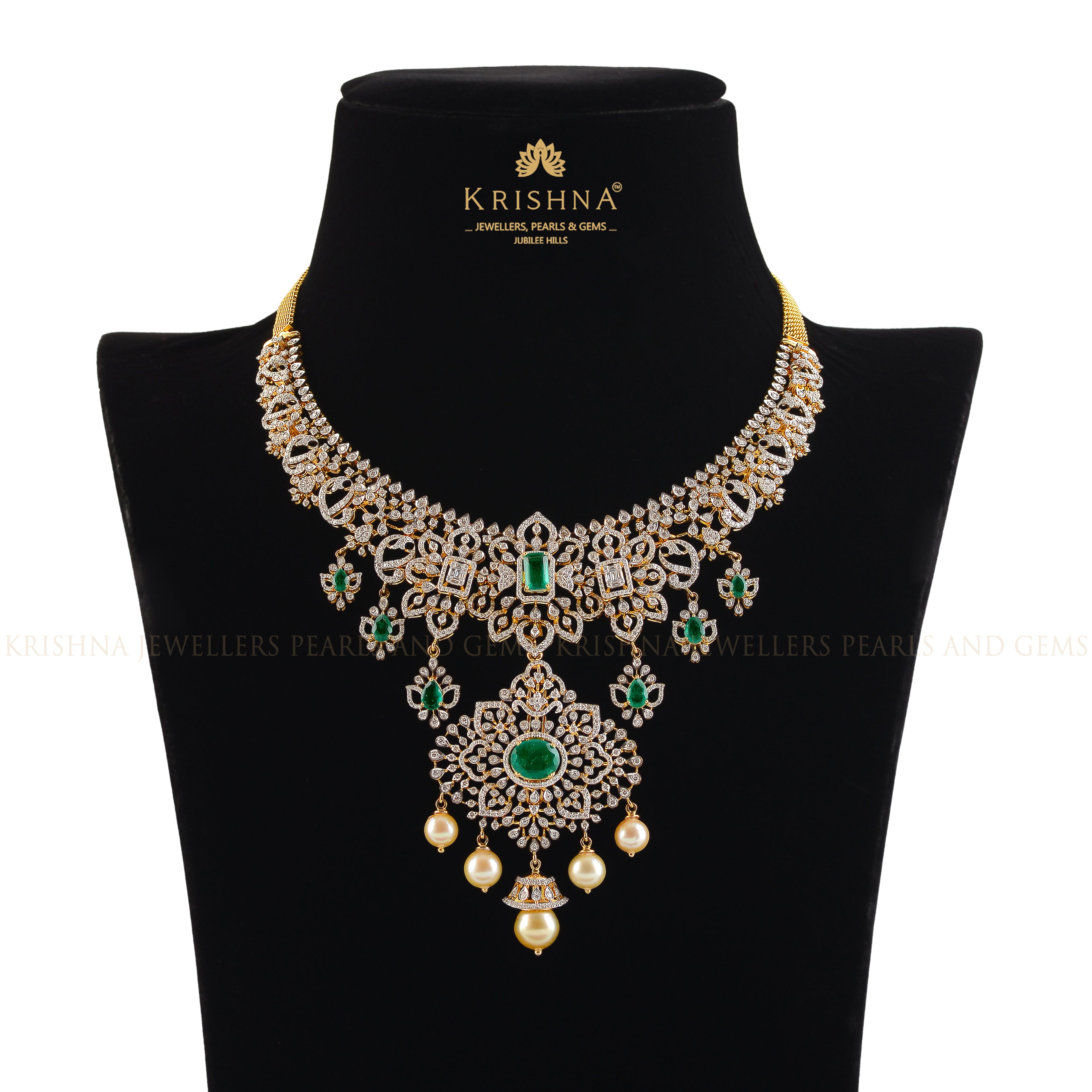 Mesmerizing Elegant Diamond Necklace - Krishna Jewellers Pearls and Gems