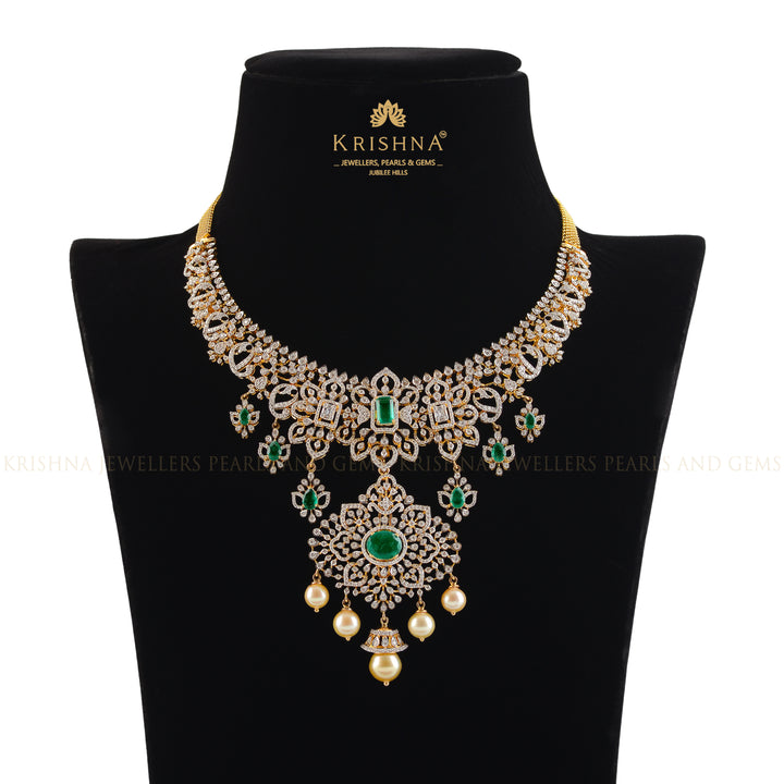 Mesmerizing Elegant Diamond Necklace - Krishna Jewellers Pearls and Gems