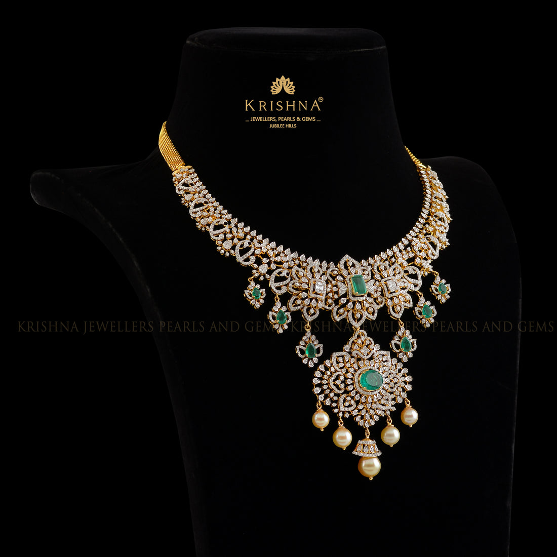 Mesmerizing Elegant Diamond Necklace - Krishna Jewellers Pearls and Gems