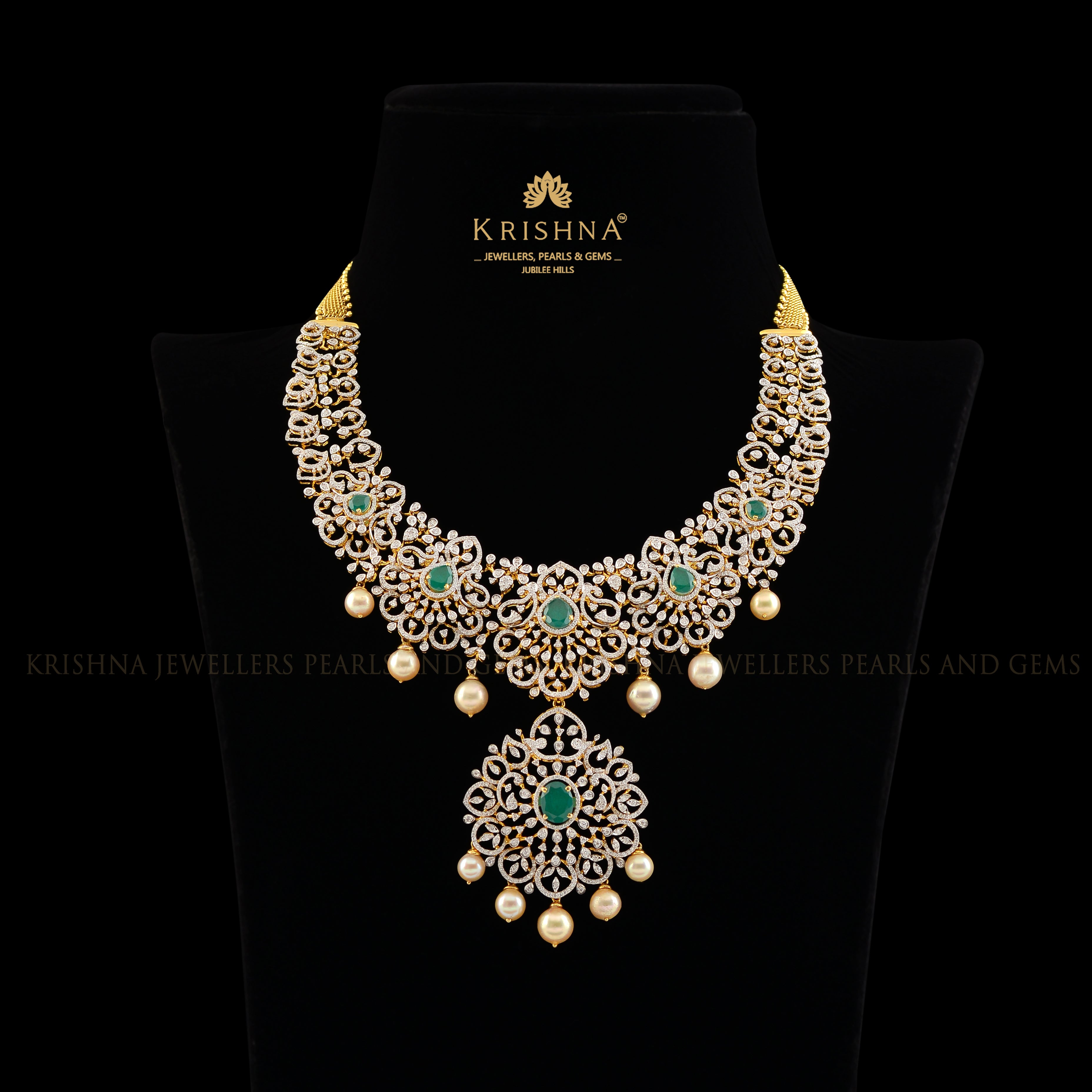 Diamond Necklace in Floral Elegance - Krishna Jewellers Pearls and Gems