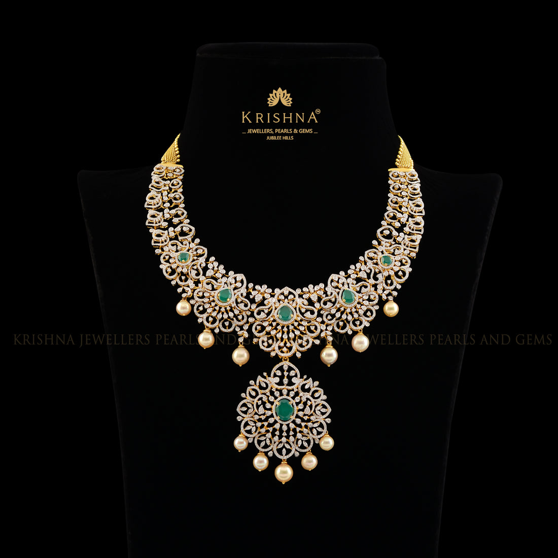 Diamond Necklace in Floral Elegance - Krishna Jewellers Pearls and Gems
