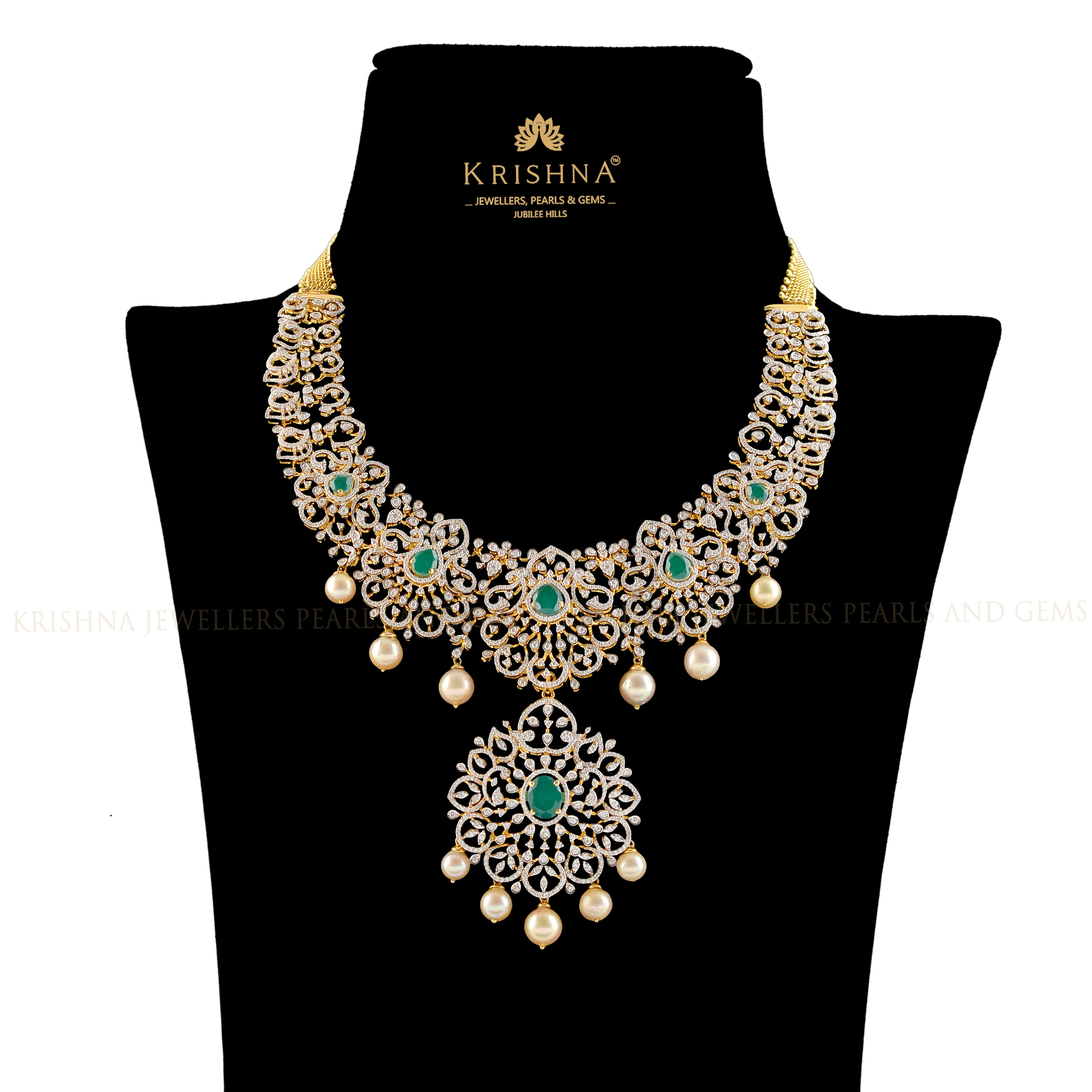 Diamond Necklace in Floral Elegance - Krishna Jewellers Pearls and Gems