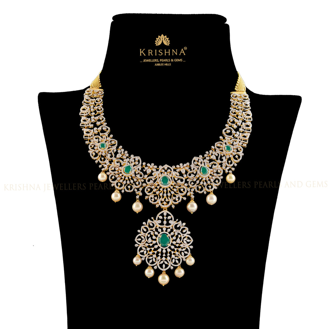 Diamond Necklace in Floral Elegance - Krishna Jewellers Pearls and Gems