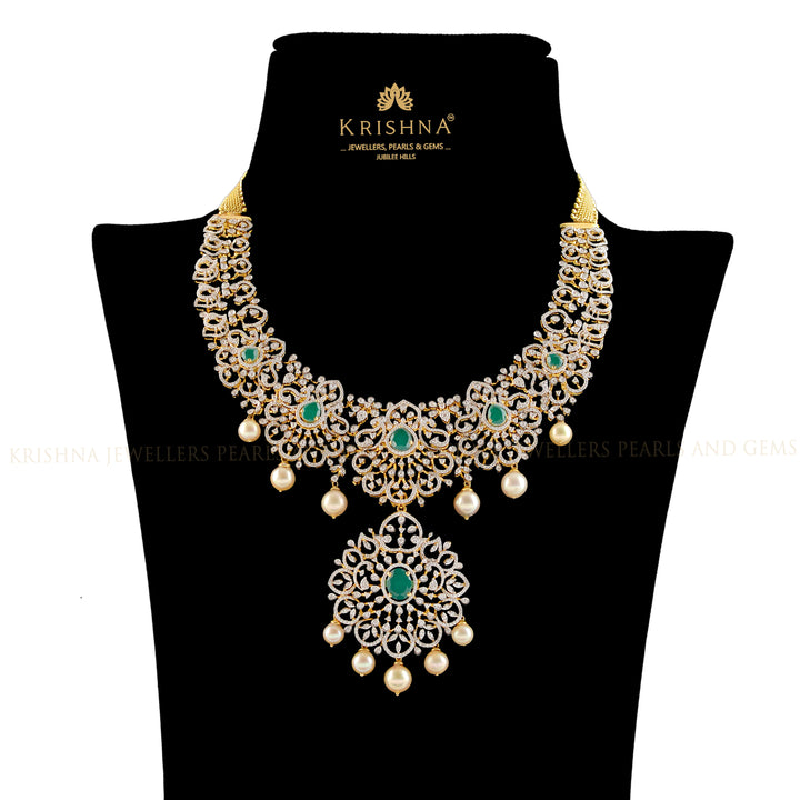 Diamond Necklace in Floral Elegance - Krishna Jewellers Pearls and Gems