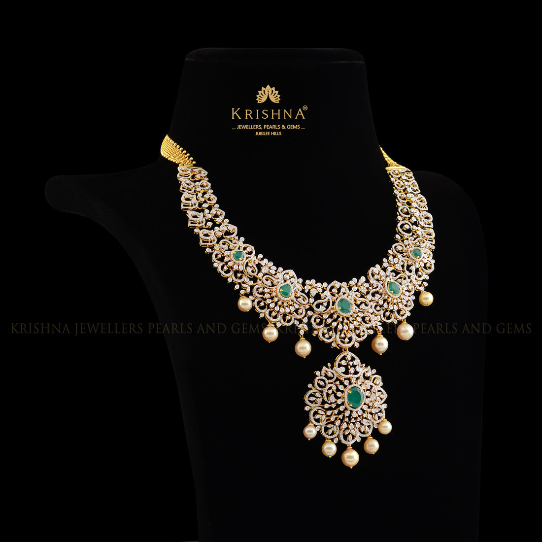 Diamond Necklace in Floral Elegance - Krishna Jewellers Pearls and Gems