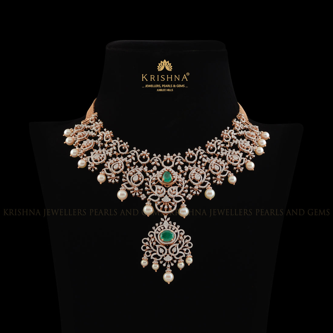 Floral Diamond Necklace in Rose Gold - Krishna Jewellers Pearls and Gems