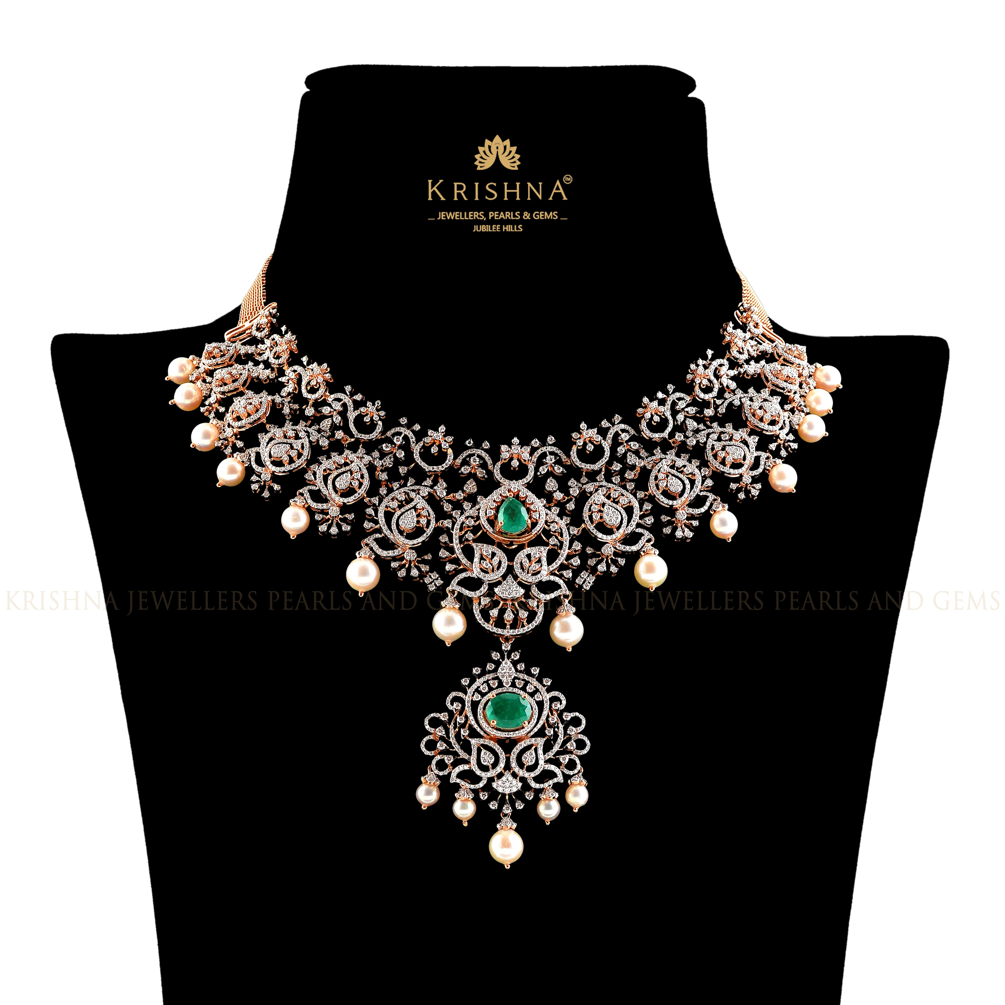 Floral Diamond Necklace in Rose Gold - Krishna Jewellers Pearls and Gems