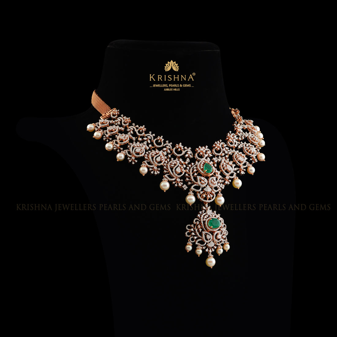 Floral Diamond Necklace in Rose Gold - Krishna Jewellers Pearls and Gems