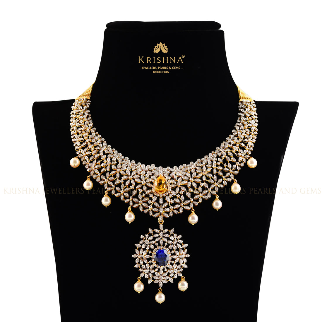 Sparkling Flowery Diamond Necklace - Krishna Jewellers Pearls and Gems