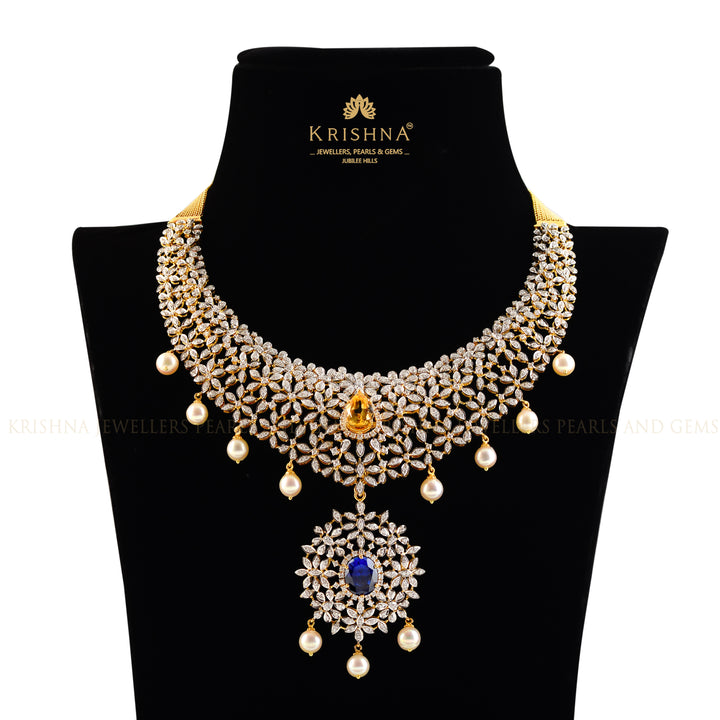 Sparkling Flowery Diamond Necklace - Krishna Jewellers Pearls and Gems