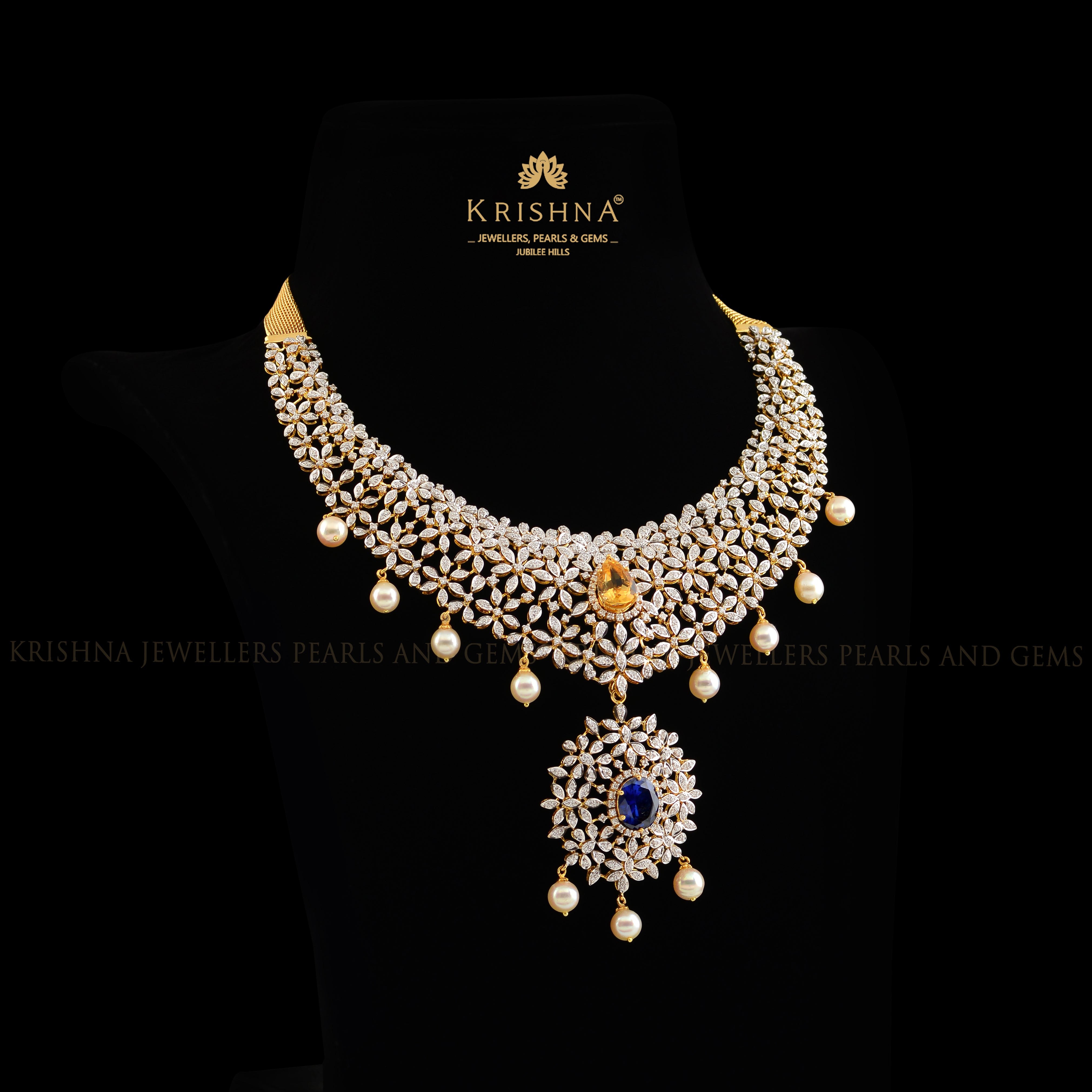 Sparkling Flowery Diamond Necklace - Krishna Jewellers Pearls and Gems