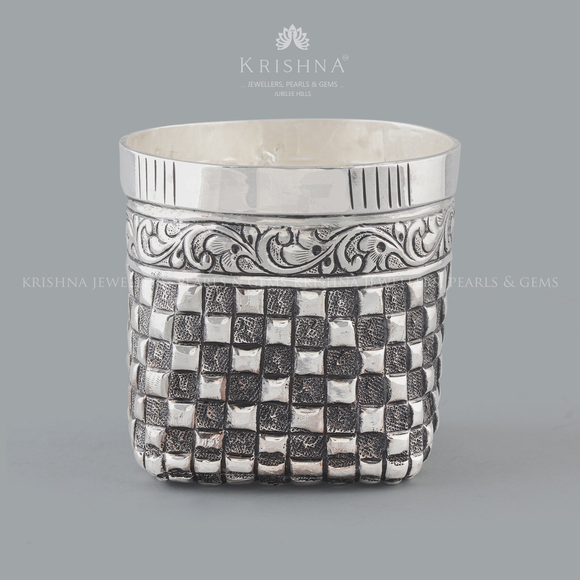 Silver Vase in Brit Motif - Krishna Jewellers Pearls and Gems