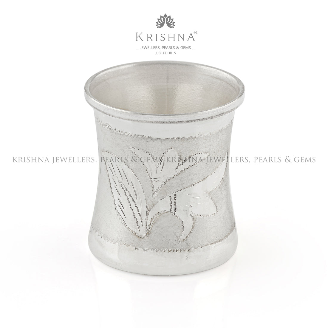 Elegant Silver Pooja Glass with Intricate Leaf Theme Design - Krishna Jewellers Pearls and Gems