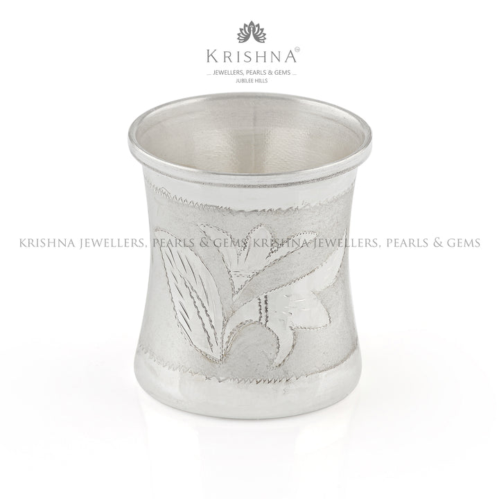 Elegant Silver Pooja Glass with Intricate Leaf Theme Design - Krishna Jewellers Pearls and Gems