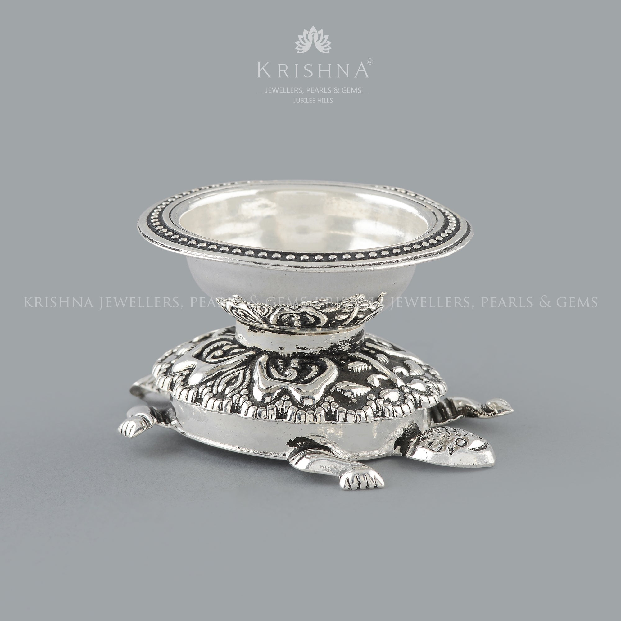 Divine Tortoise Silver Diya - Krishna Jewellers Pearls and Gems