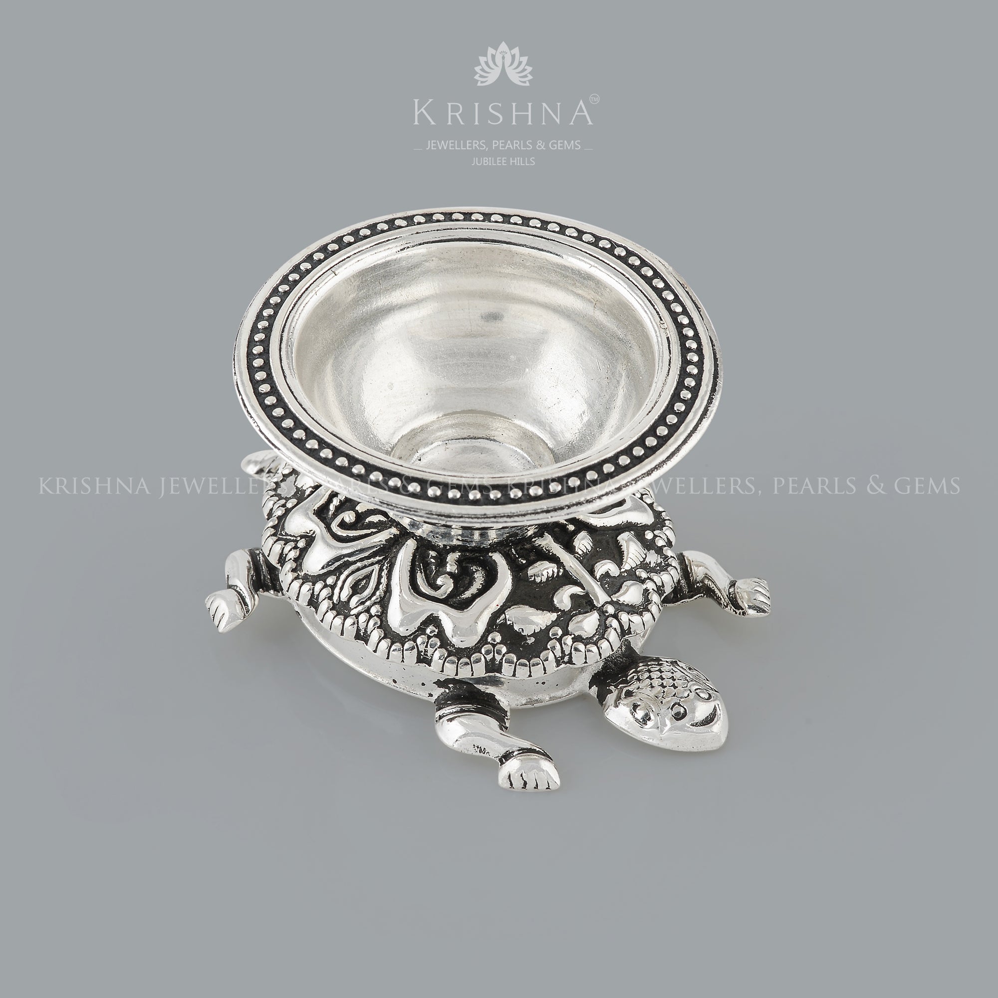 Divine Tortoise Silver Diya - Krishna Jewellers Pearls and Gems