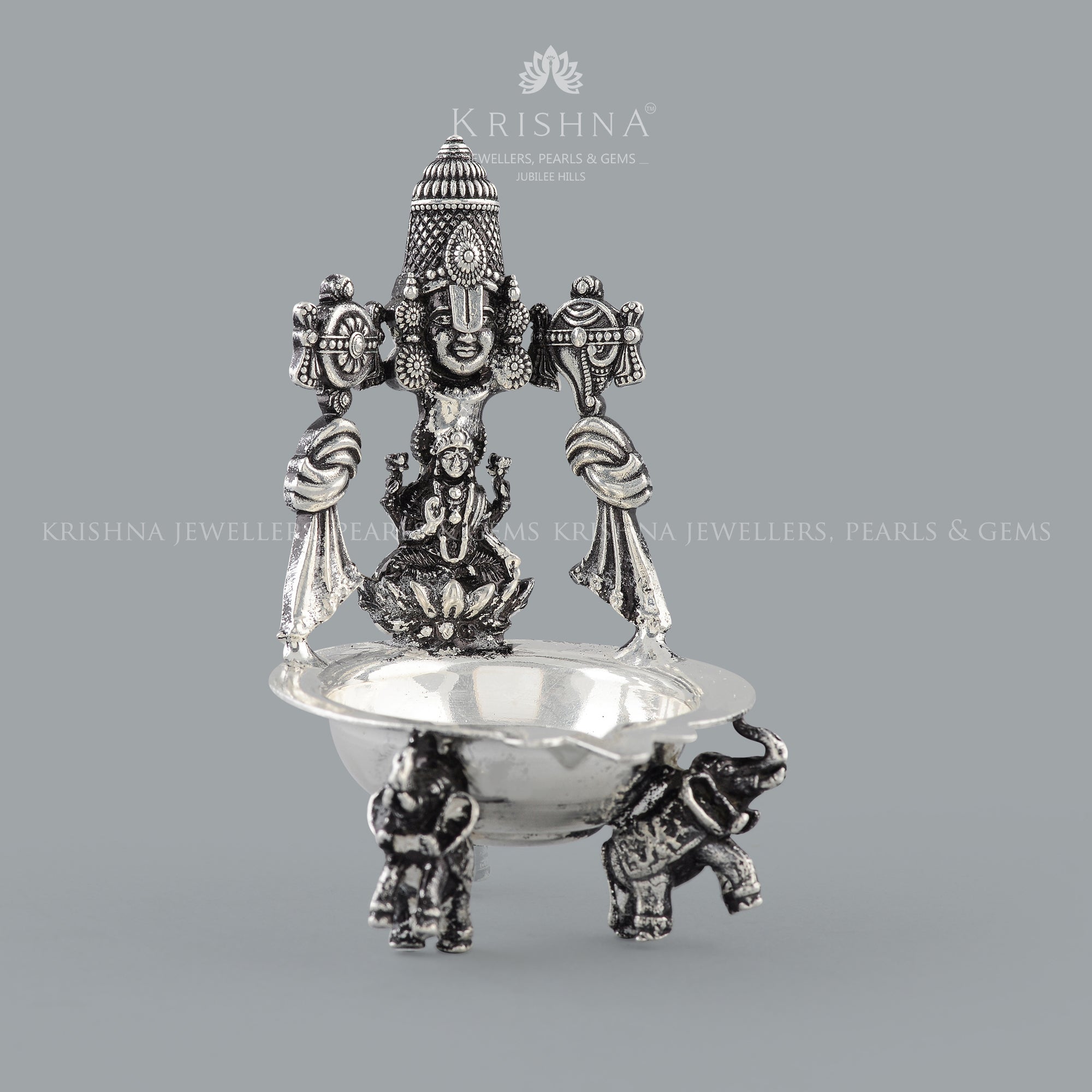 Gajalaxmi Balaji Silver Diya - Krishna Jewellers Pearls and Gems