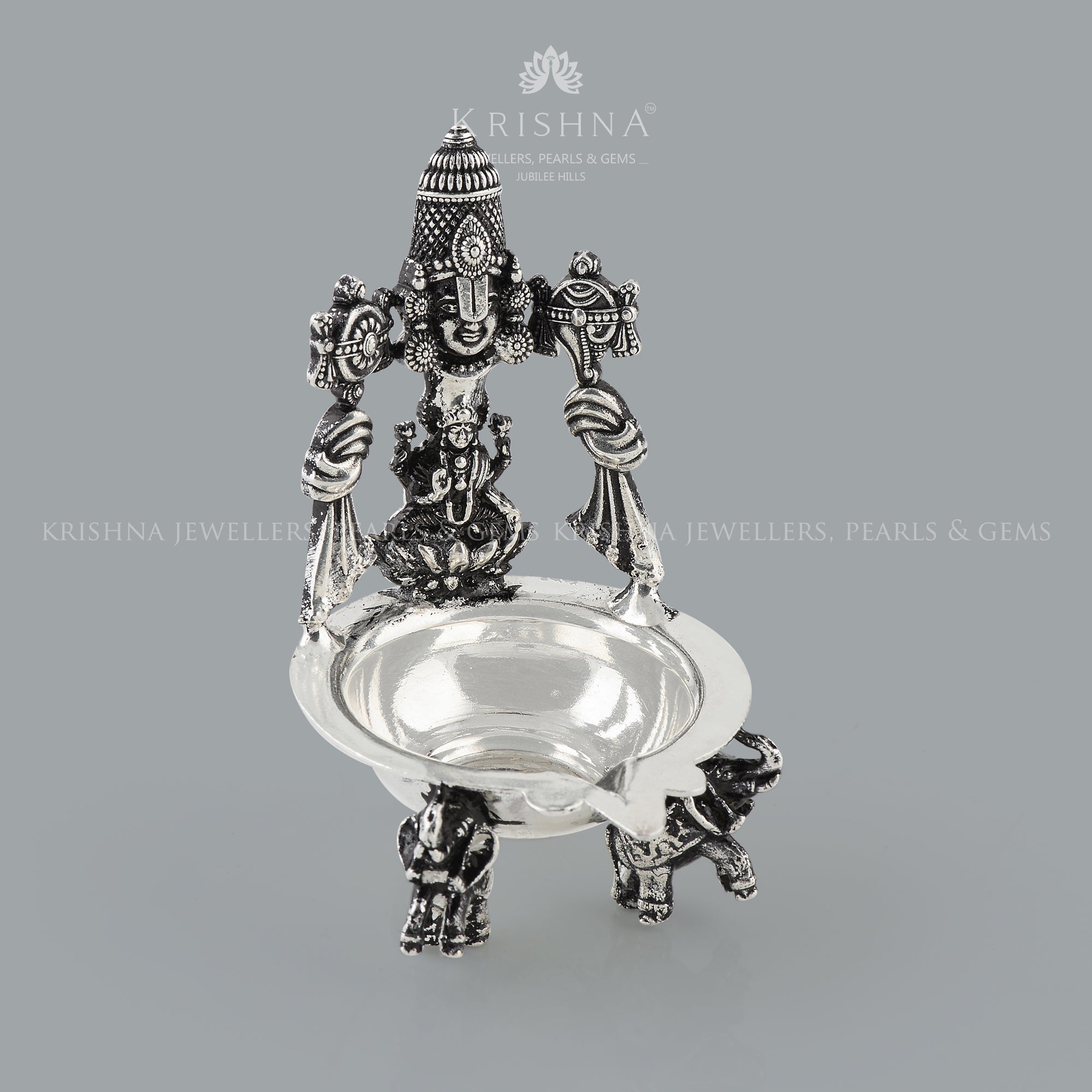 Gajalaxmi Balaji Silver Diya - Krishna Jewellers Pearls and Gems