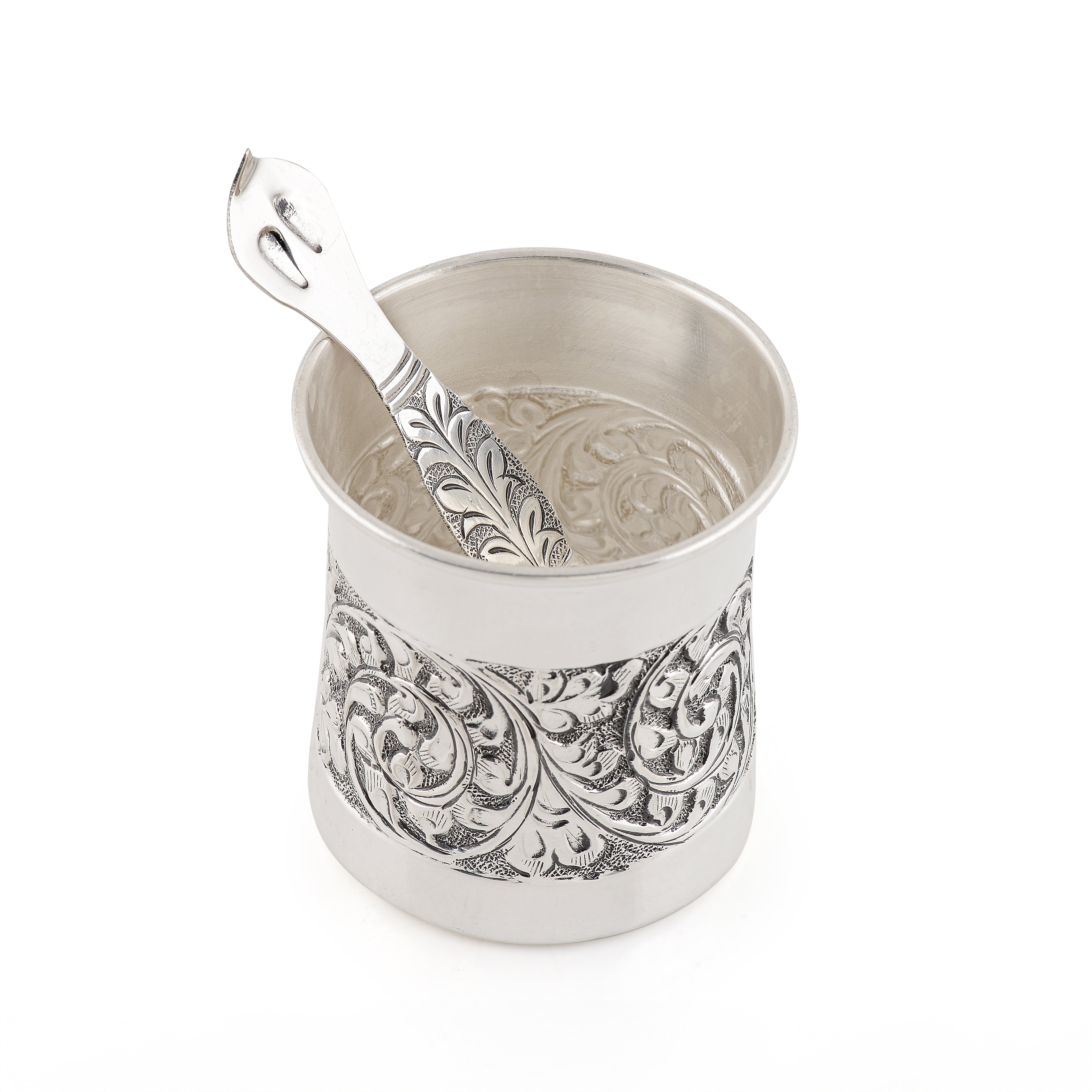 Antique Silver Panchpatra Set for Pooja and Festival Decoration