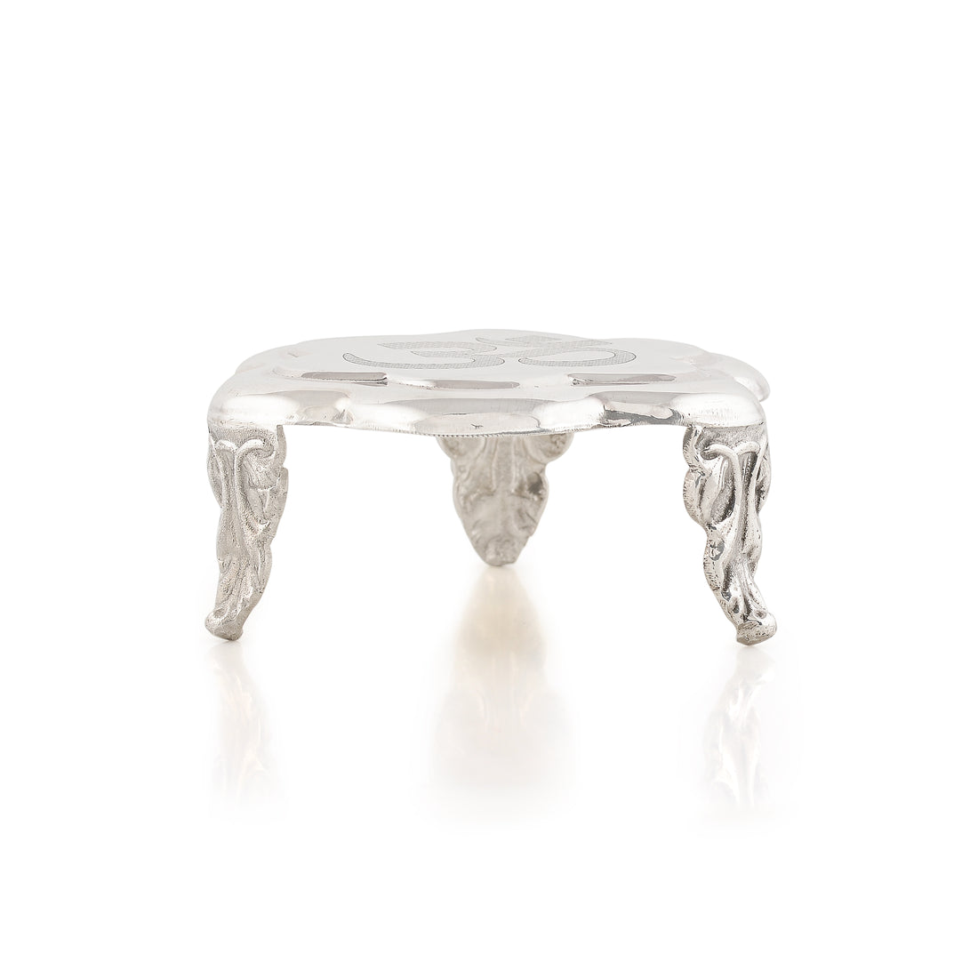 Silver Om-Themed 3 Legs Stool for Pooja