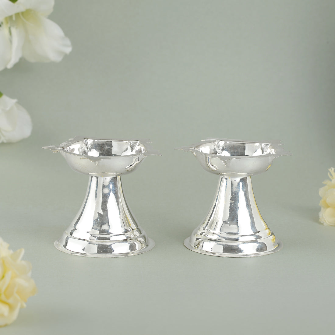 Silver 5-Vattulu Diya Stands Crafted 92.5 Set Of 2