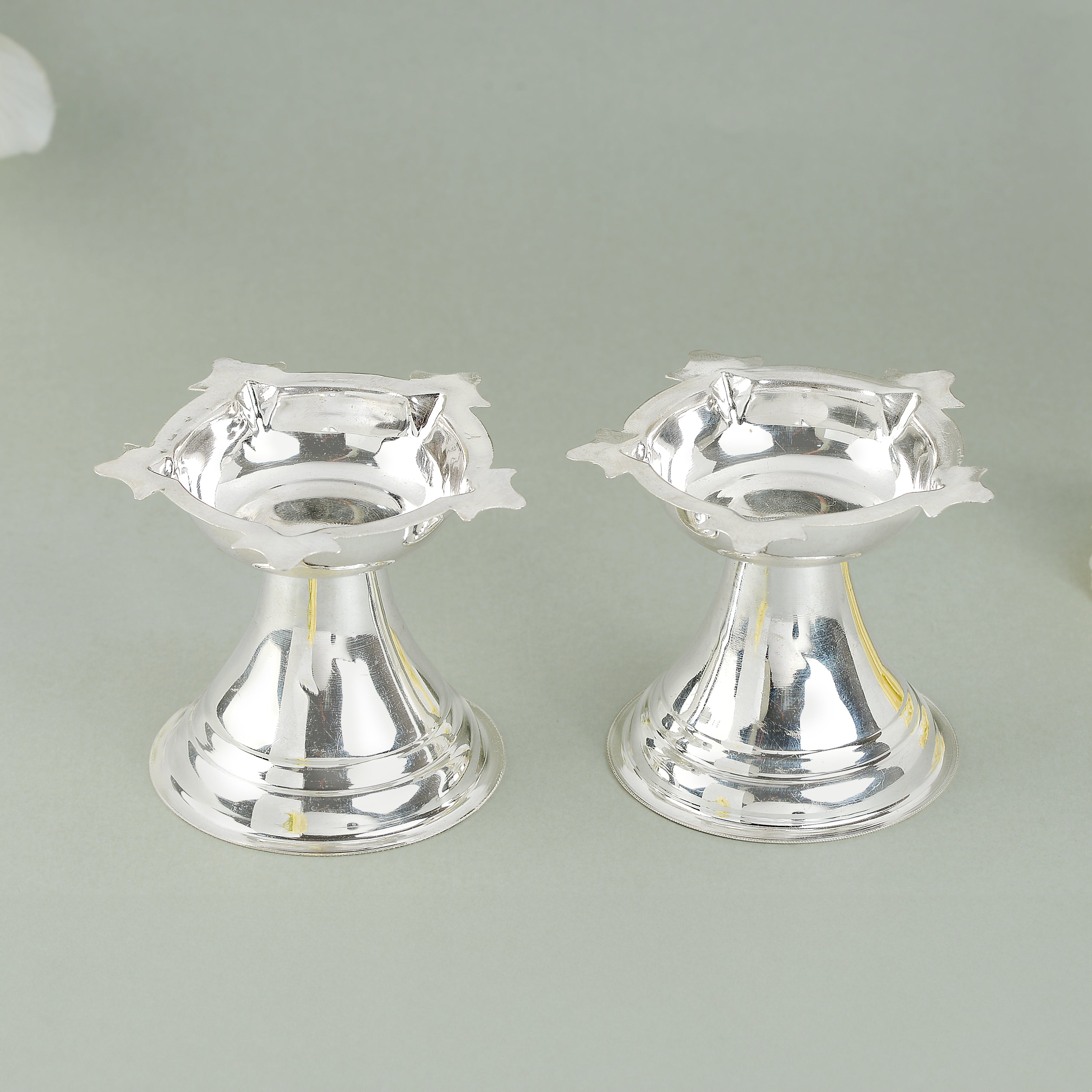 Silver 5-Vattulu Diya Stands Crafted 92.5 Set Of 2