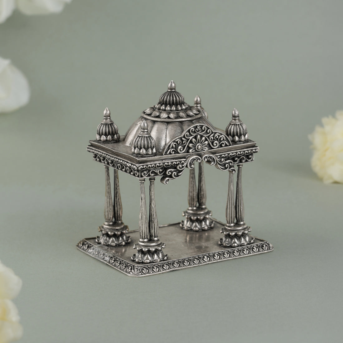 Antique Silver Mandir with Floral Design
