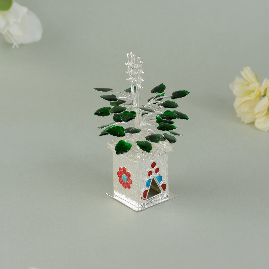 Silver Tulasi Kota with Green Leaves
