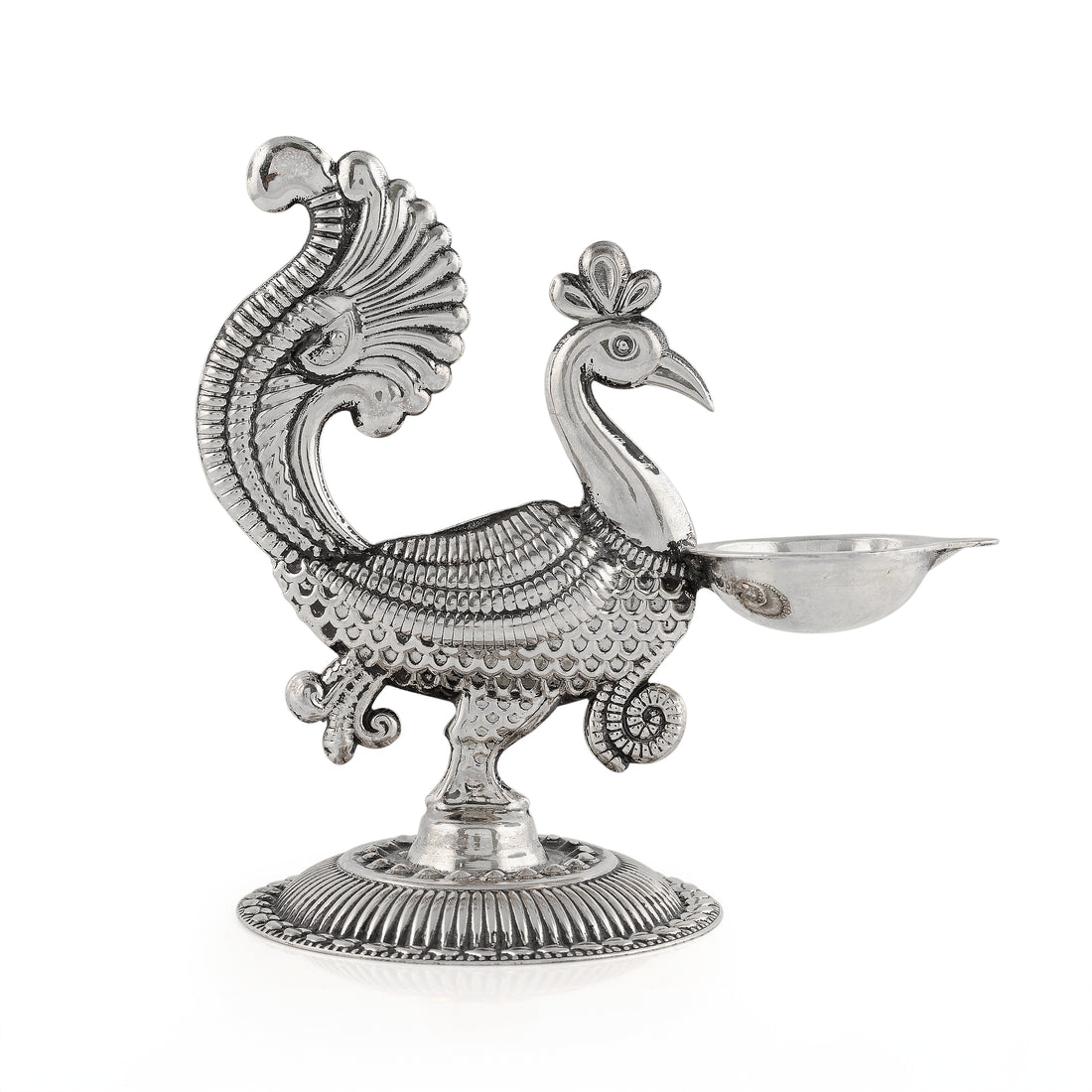 Silver Peacock-Themed Diya Stand 92.5