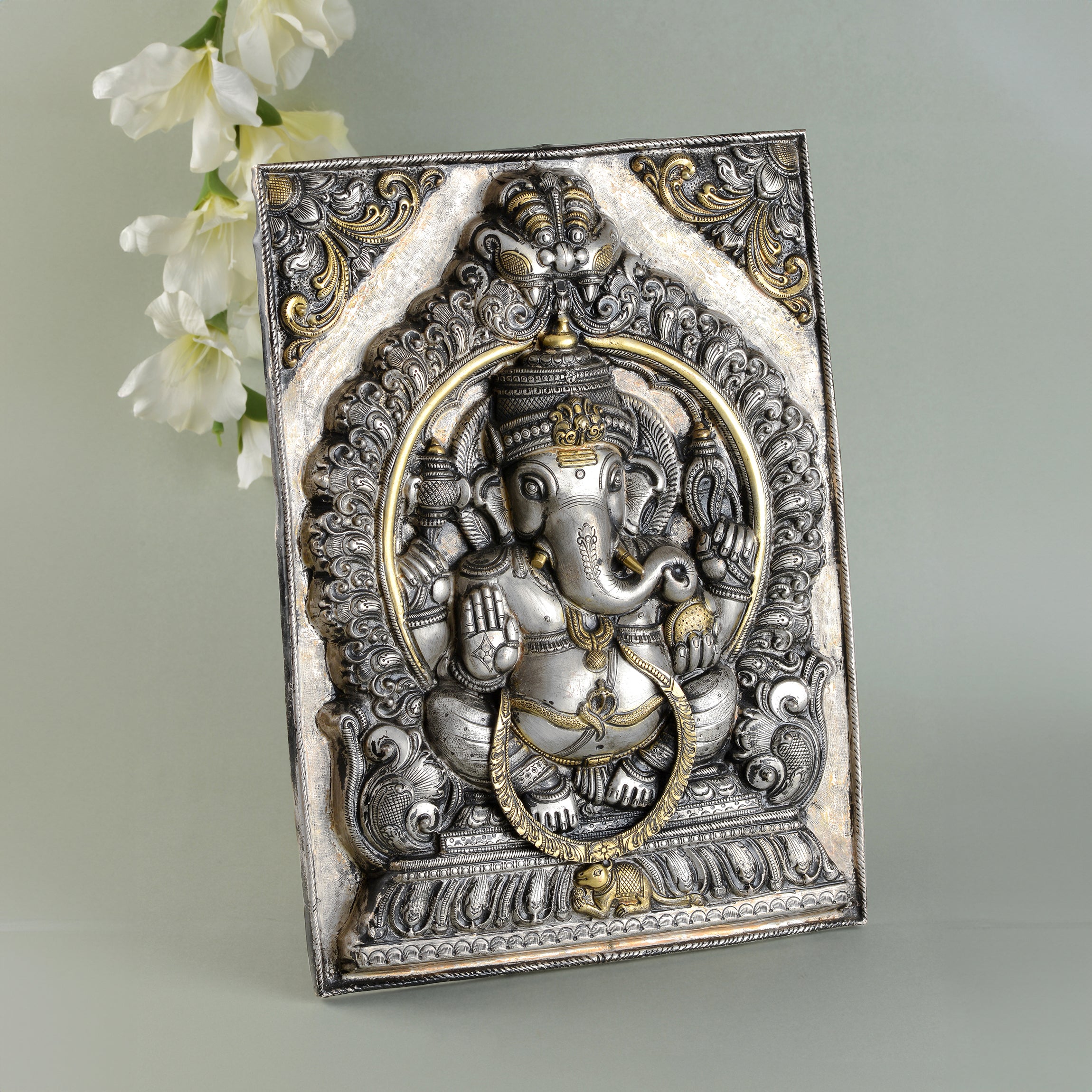 Ganesh Ji wall hanging opulent Nakshi and gold.