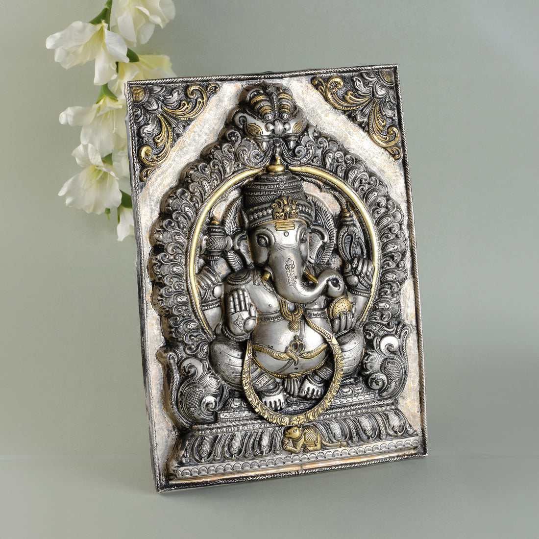 Ganesh Ji wall hanging opulent Nakshi and gold.