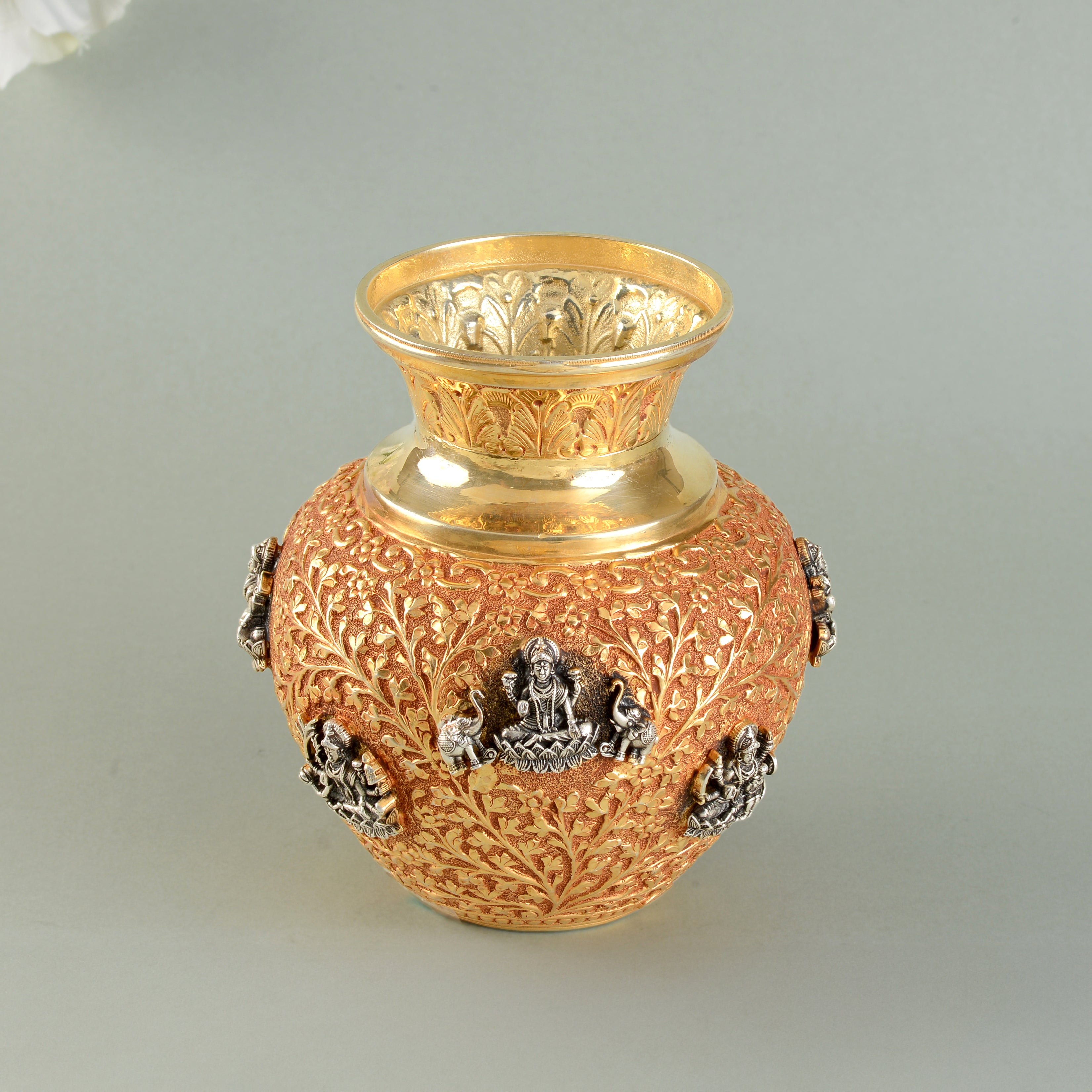 Gold-silver kalasha with kalamkari and nakshi details