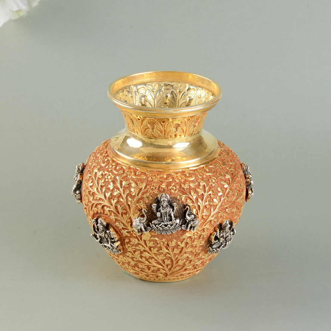 Gold-silver kalasha with kalamkari and nakshi details