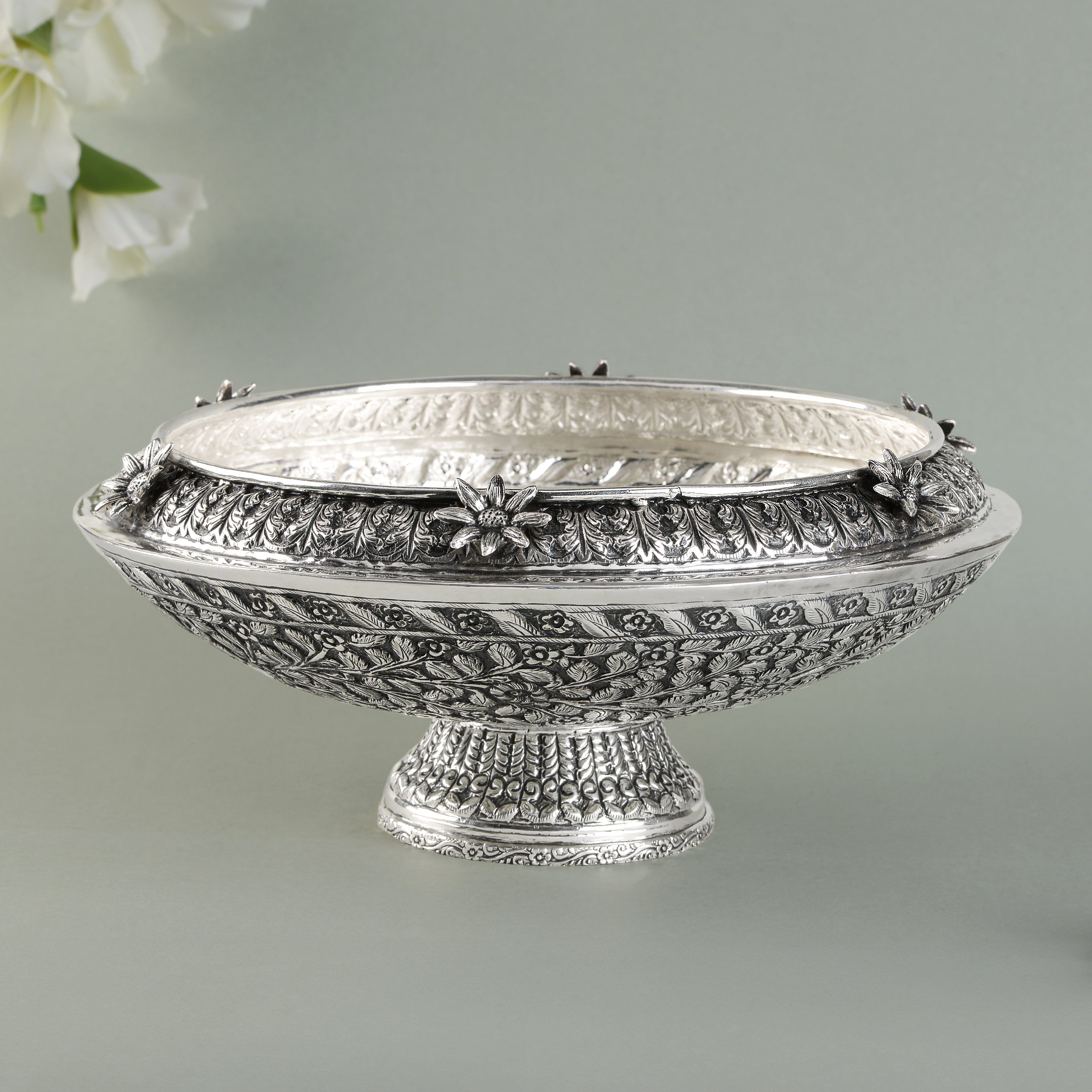 Antique Flower Silver Vessel