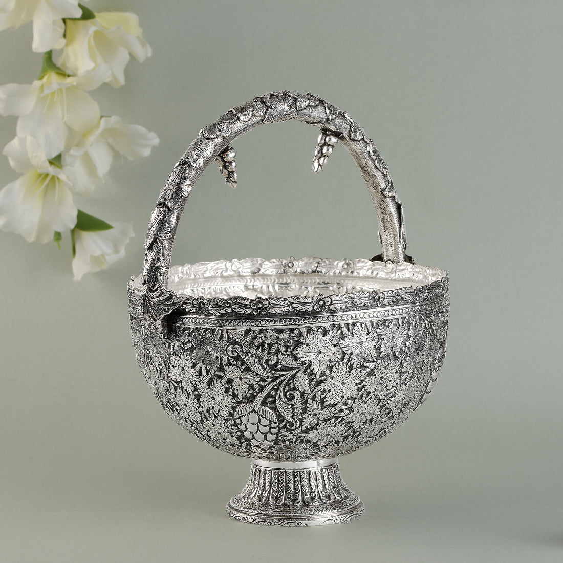 Victorian Silver Blossom Basket