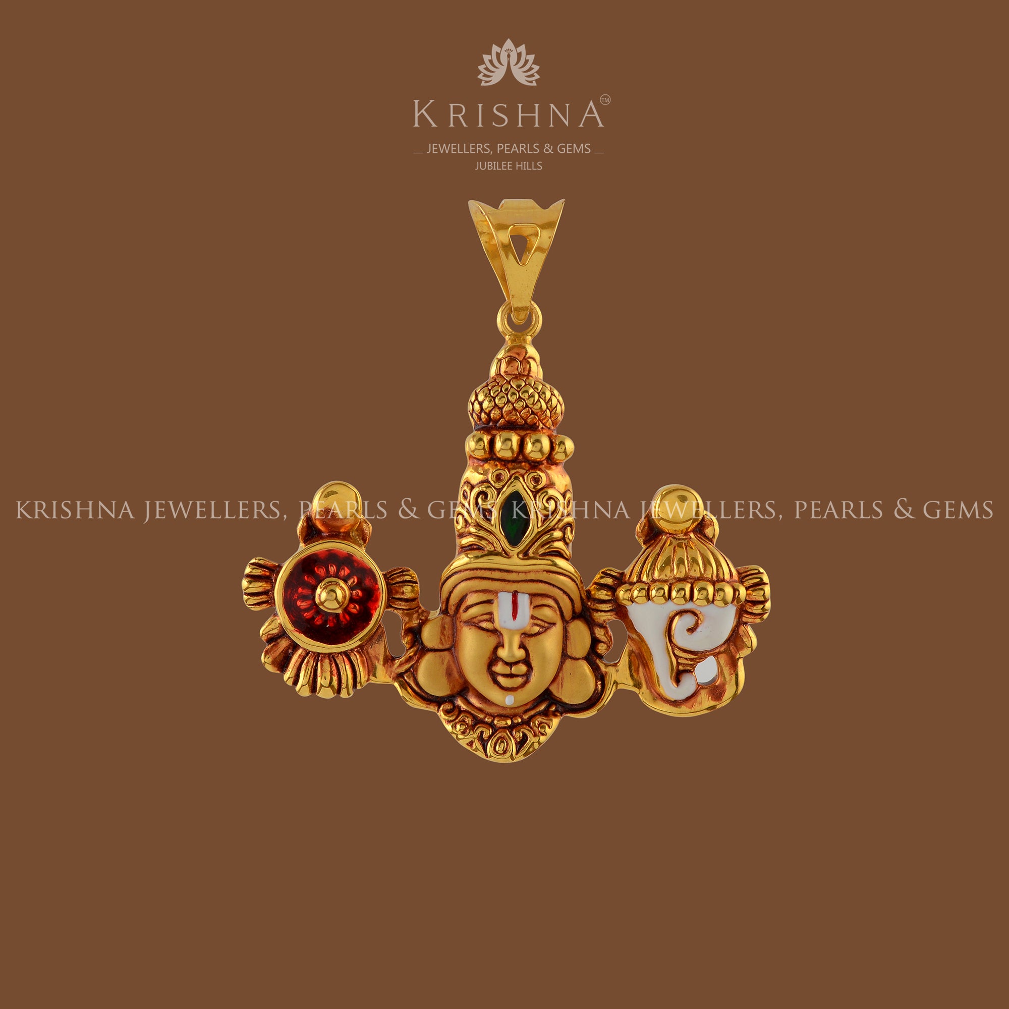 Shanka Chakra Balaji Pendant in Gold - Krishna Jewellers Pearls and Gems