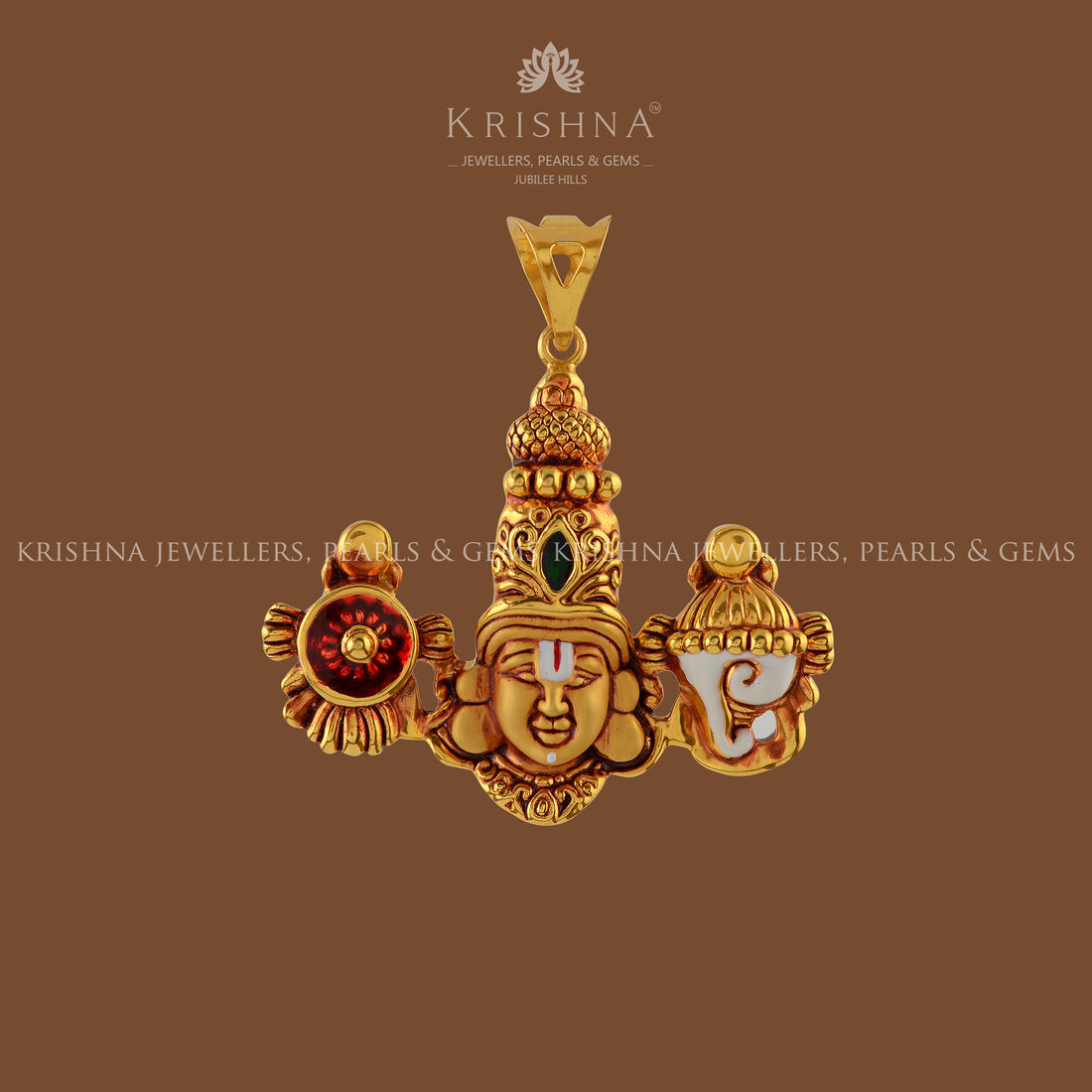 Shanka Chakra Balaji Pendant in Gold - Krishna Jewellers Pearls and Gems
