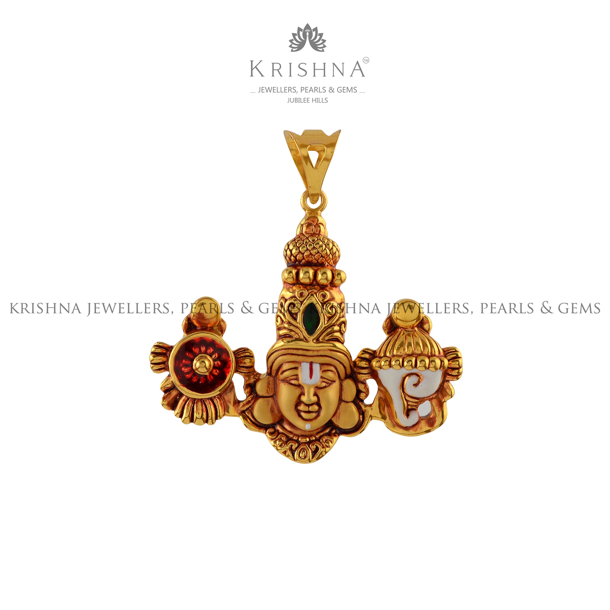 Shanka Chakra Balaji Pendant in Gold - Krishna Jewellers Pearls and Gems