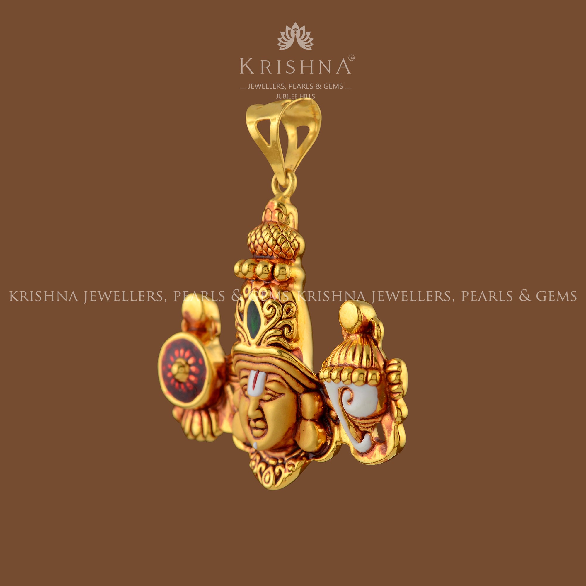 Shanka Chakra Balaji Pendant in Gold - Krishna Jewellers Pearls and Gems