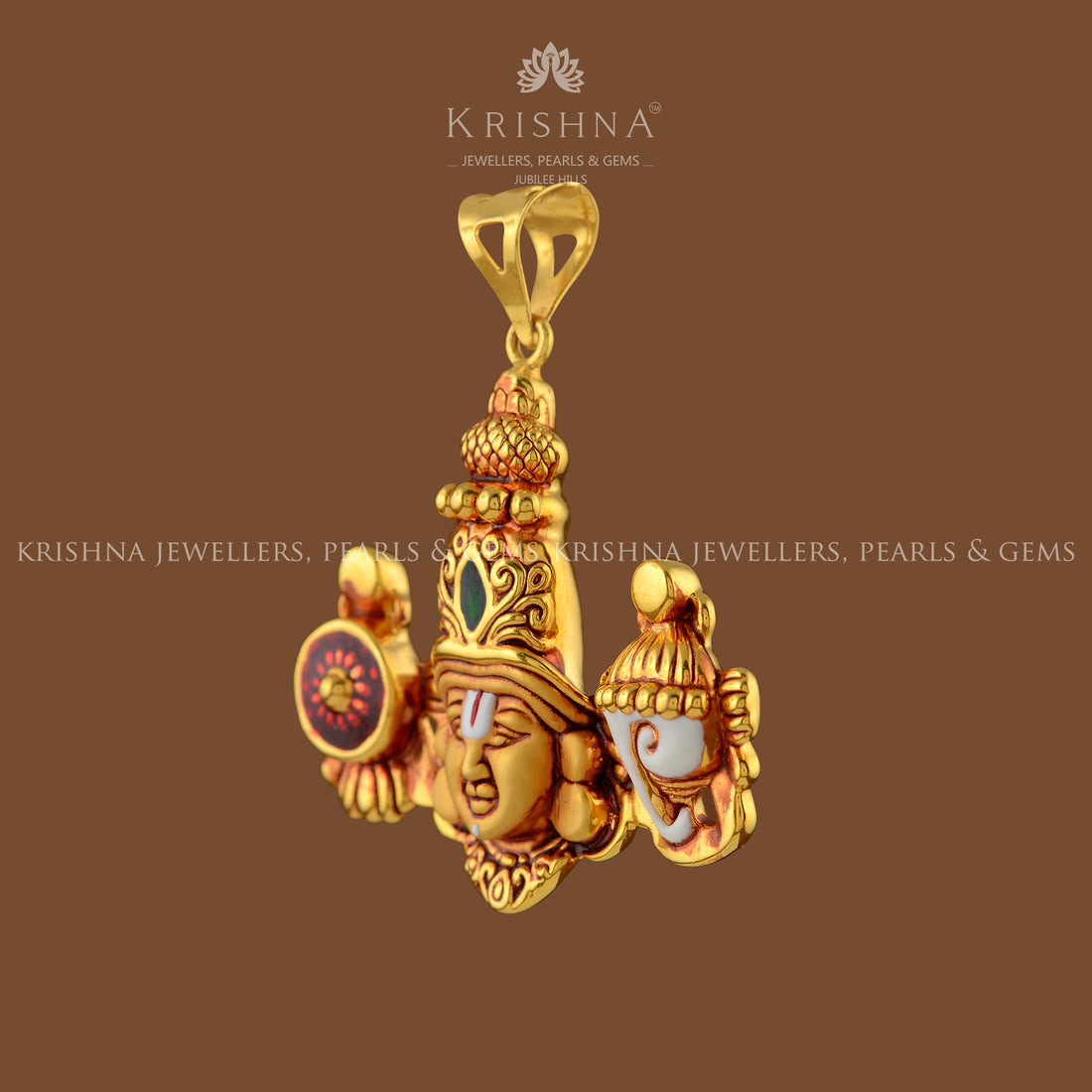 Shanka Chakra Balaji Pendant in Gold - Krishna Jewellers Pearls and Gems