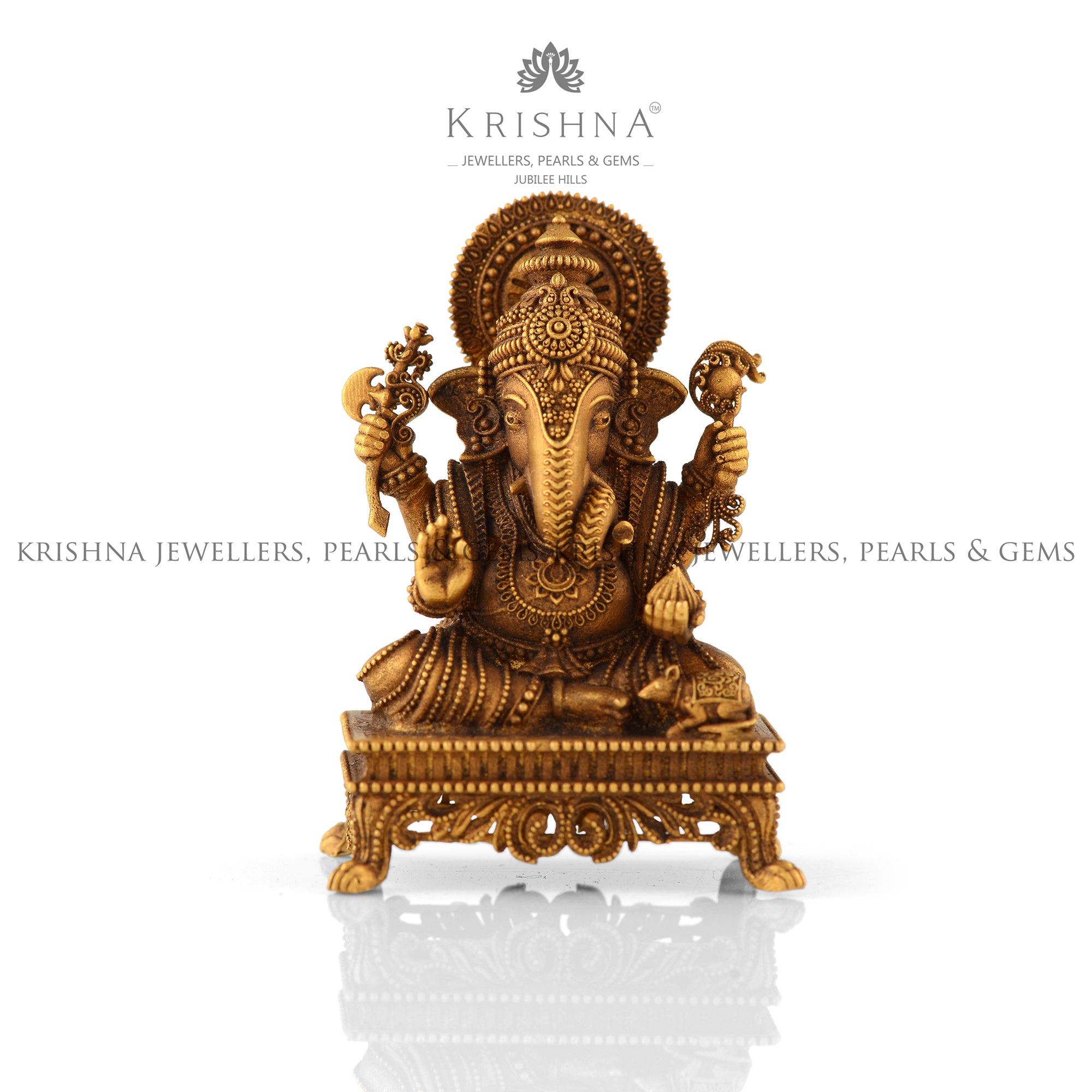 Divine Ganesha Idol in Pure 22K Gold - Krishna Jewellers Pearls and Gems