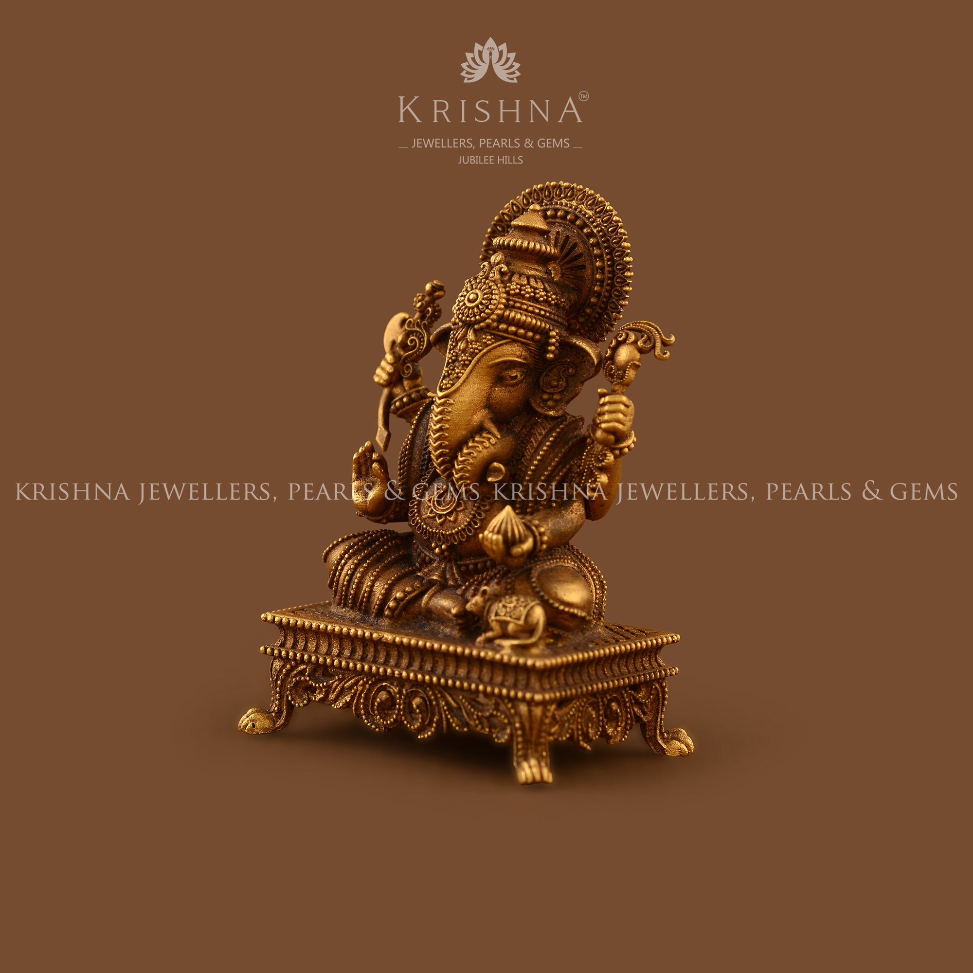 Divine Ganesha Idol in Pure 22K Gold - Krishna Jewellers Pearls and Gems