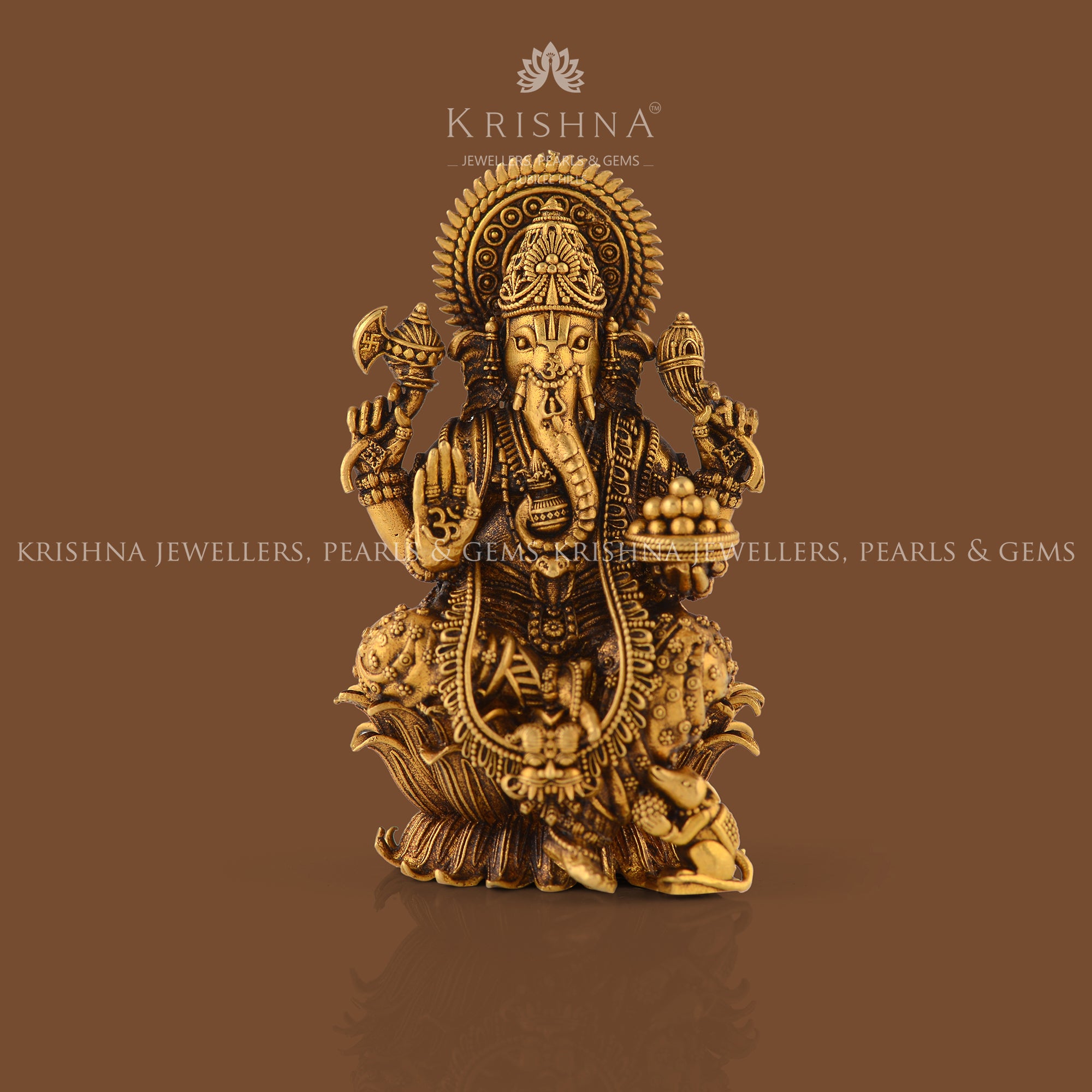 Divine Ganesha Idol In Pure Gold - Krishna Jewellers Pearls and Gems