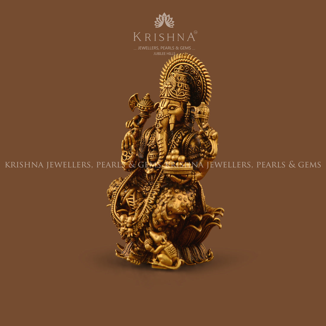 Divine Ganesha Idol In Pure Gold - Krishna Jewellers Pearls and Gems