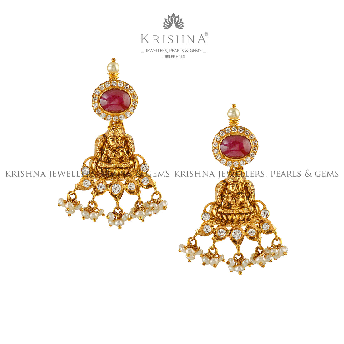 Goddess Lakshmi Devi in Earring with Mossonites - Krishna Jewellers Pearls and Gems
