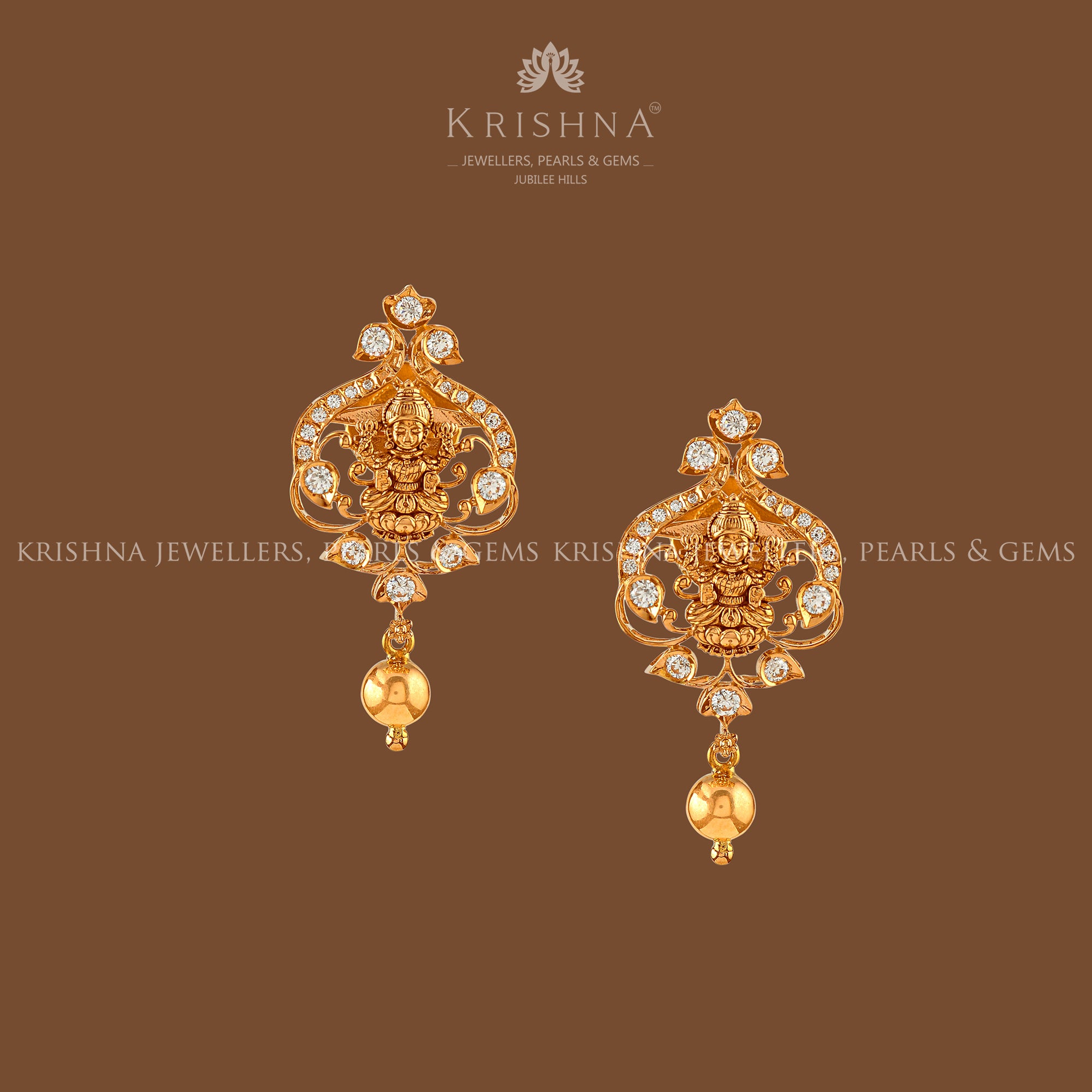 Goddess Lakshmi 22k Gold Earring - Krishna Jewellers Pearls and Gems