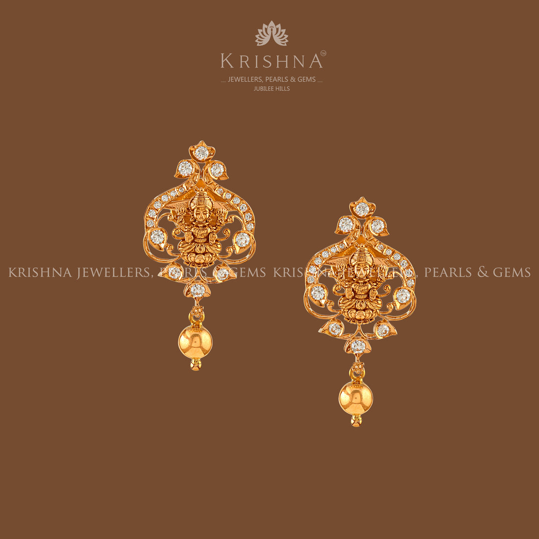 Goddess Lakshmi 22k Gold Earring - Krishna Jewellers Pearls and Gems